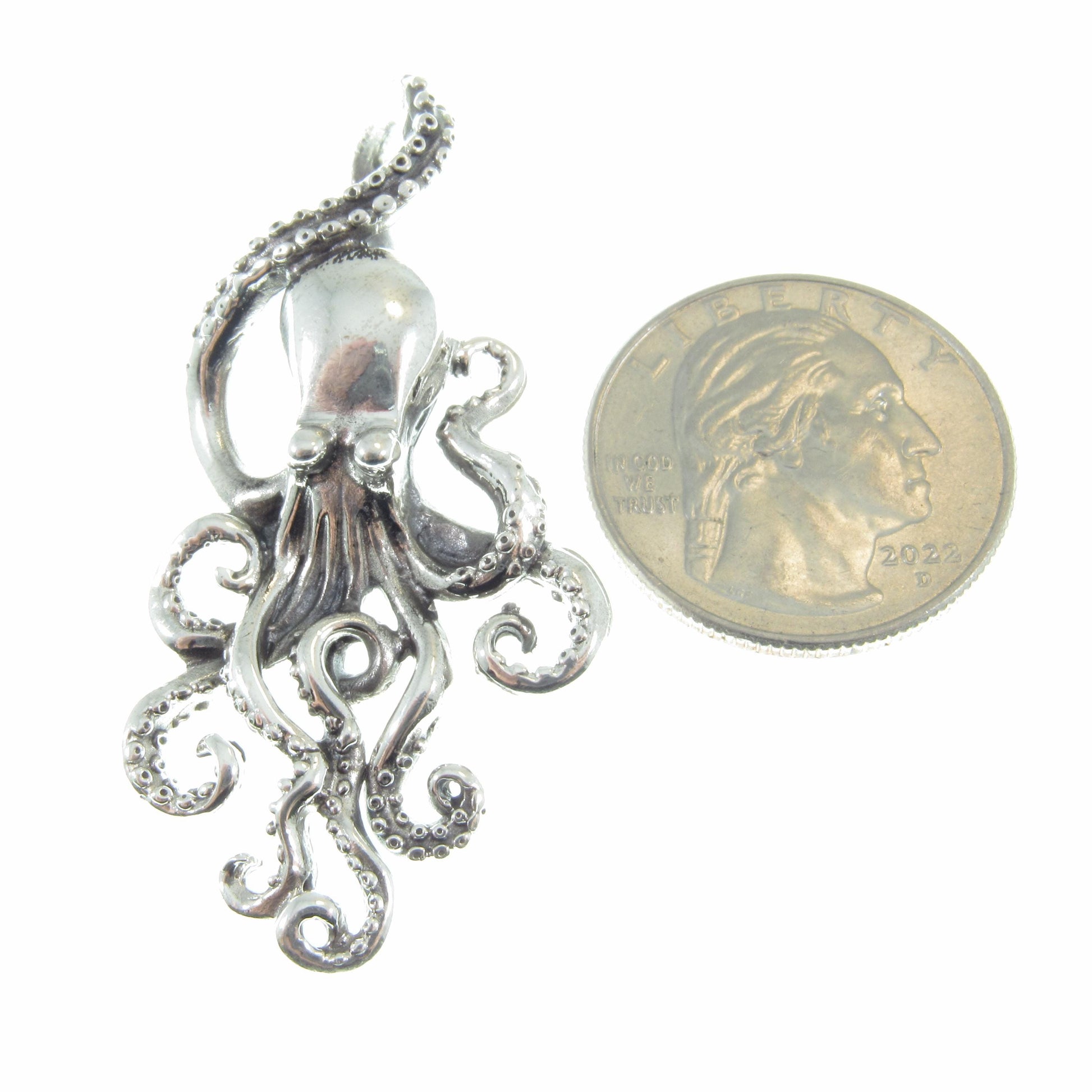 Large Solid 925 Sterling Silver Octopus Slide Pendant – Handcrafted Nautical Jewelry – Ocean Lover Statement Piece – Kraken Sea Life Gift