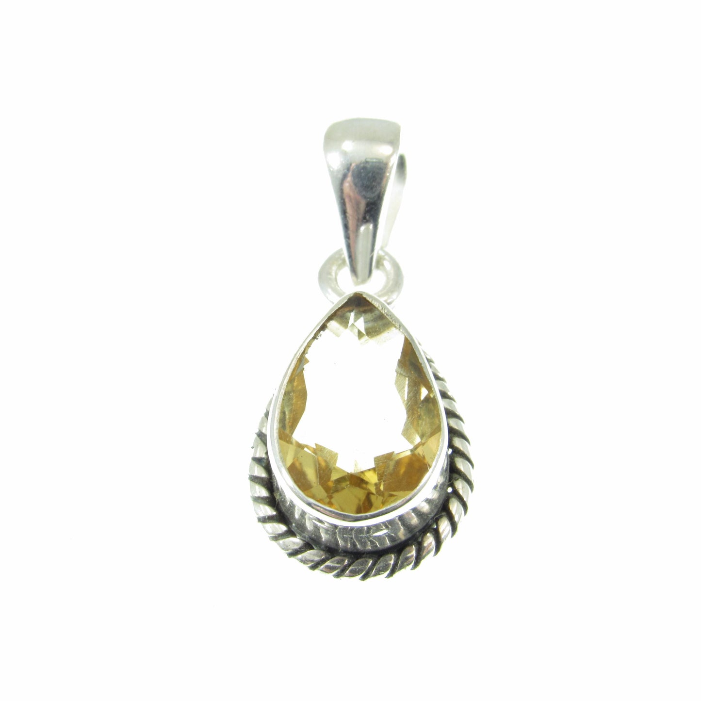 Solid 925 Sterling Silver and Faceted Citrine Pendant – Handcrafted Teardrop Gemstone Charm – November Birthstone Jewelry – Gift for Her
