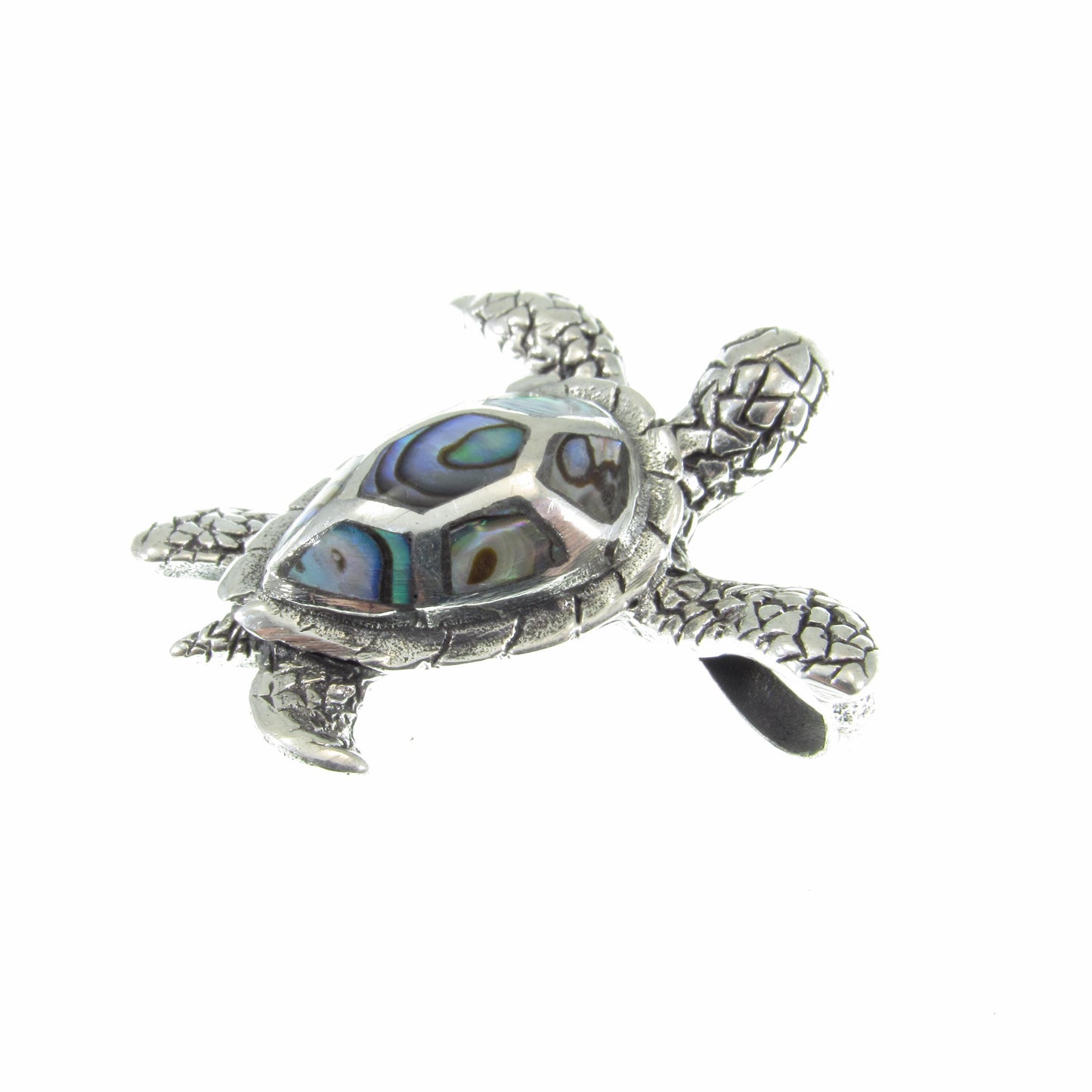 Solid 925 Sterling Silver Sea Turtle Slide Pendant with Abalone Shell – Ocean Jewelry, Nautical Animal Necklace, Beach Lover Gift