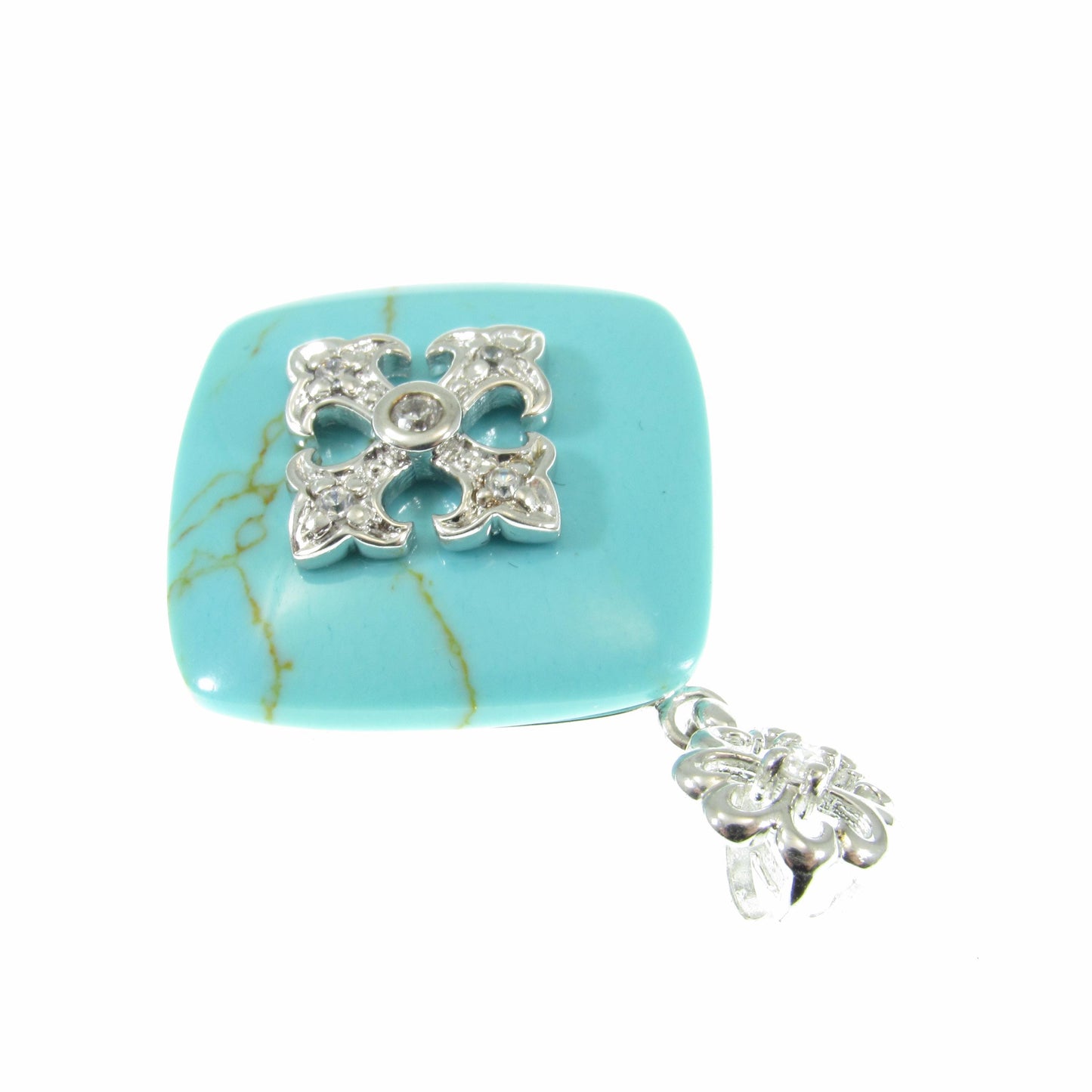 Solid 925 Sterling Silver & Simulated Turquoise Pendant – Boho Statement Amulet, Vintage-Inspired Western Jewelry, Gothic Cross Design