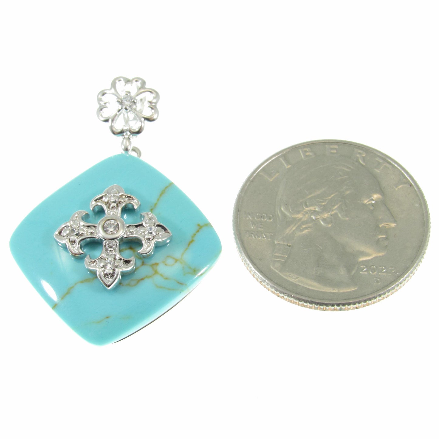 Solid 925 Sterling Silver & Simulated Turquoise Pendant – Boho Statement Amulet, Vintage-Inspired Western Jewelry, Gothic Cross Design