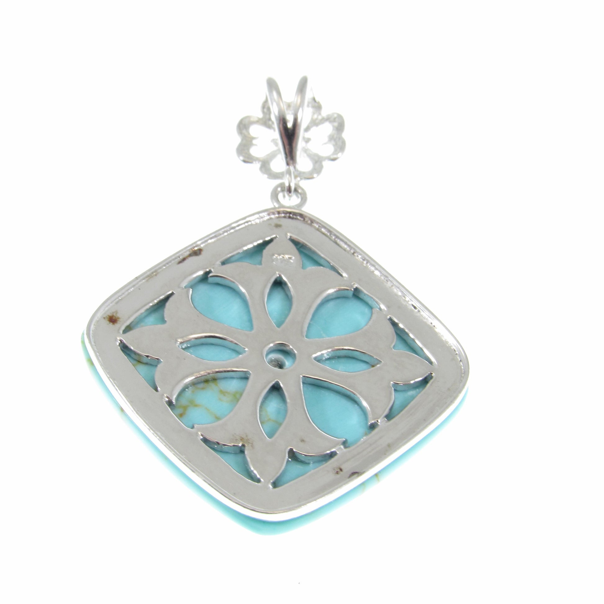 Solid 925 Sterling Silver & Simulated Turquoise Pendant – Boho Statement Amulet, Vintage-Inspired Western Jewelry, Gothic Cross Design
