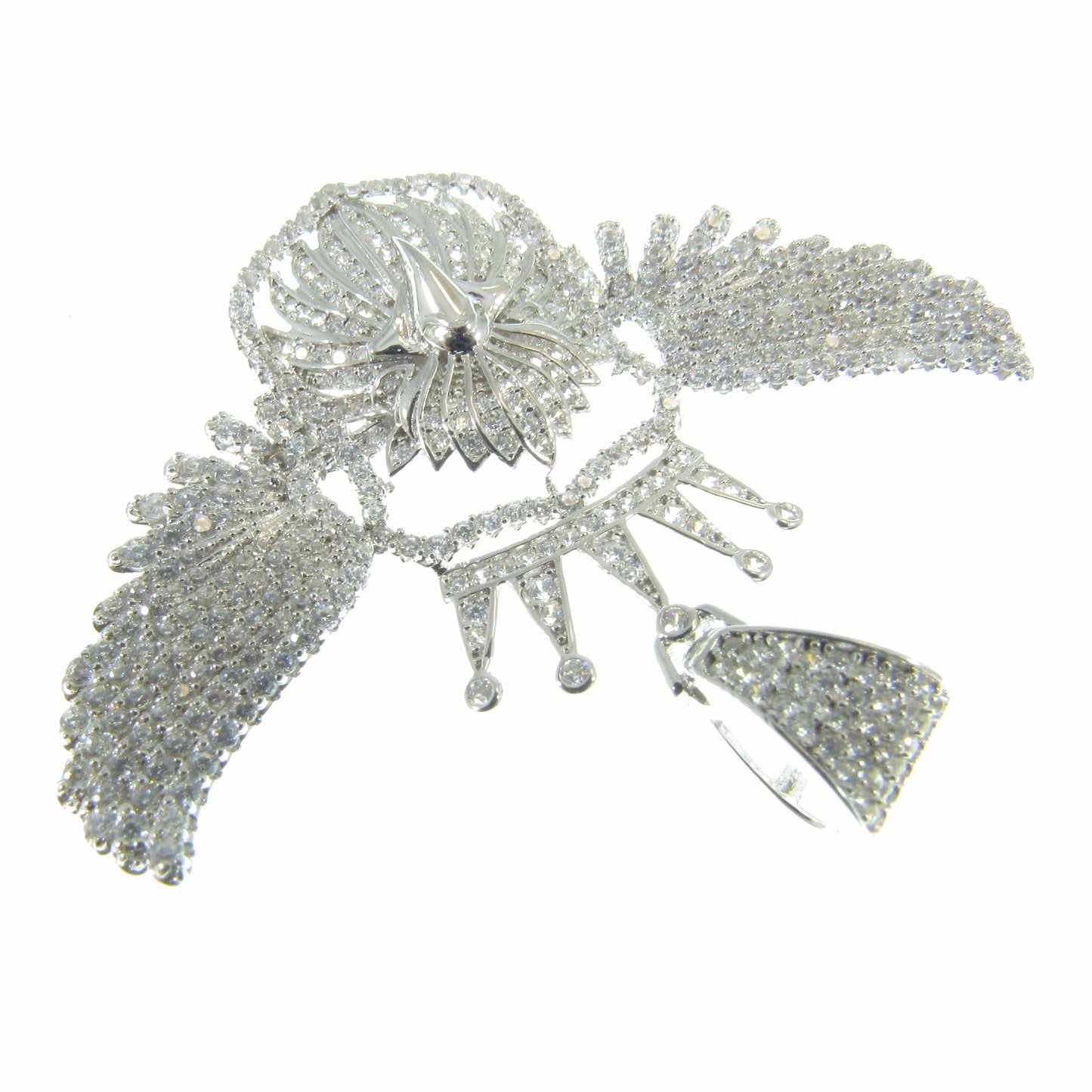 Men's Solid 925 Sterling Silver Crowned Eagle Pendant, Rhodium Plated Hip Hop Jewelry, Iced Out White Clear CZs, Edgy Urban Patriot Jewelry