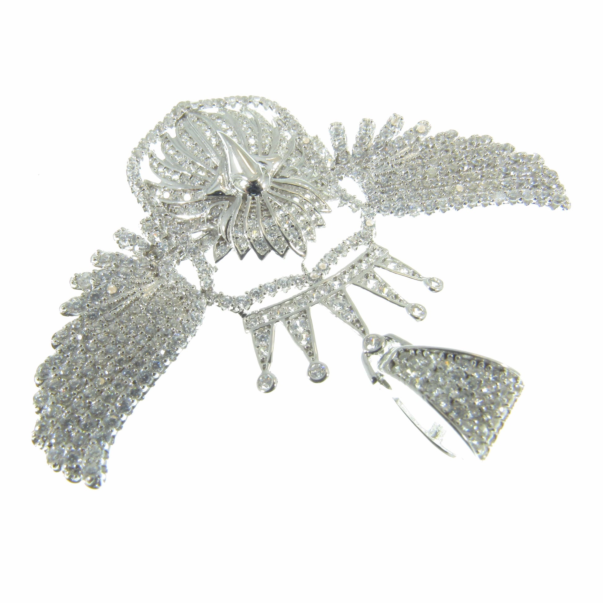 Men's Solid 925 Sterling Silver Crowned Eagle Pendant, Rhodium Plated Hip Hop Jewelry, Iced Out White Clear CZs, Edgy Urban Patriot Jewelry