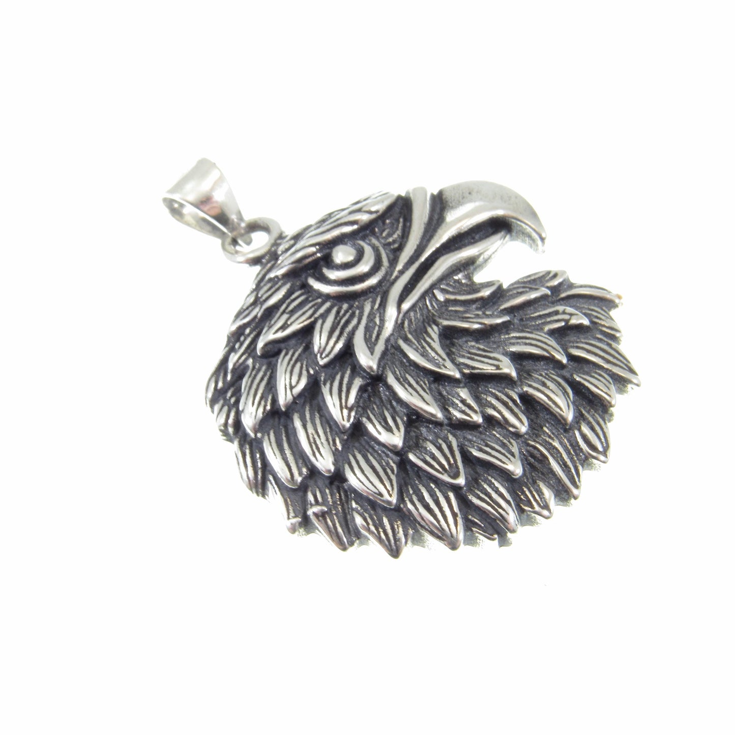 Solid Sterling Silver Eagle Pendant – 3D Bald Eagle Head Amulet, Patriotic Jewelry for Men, American Symbol of Freedom, Gift for Him