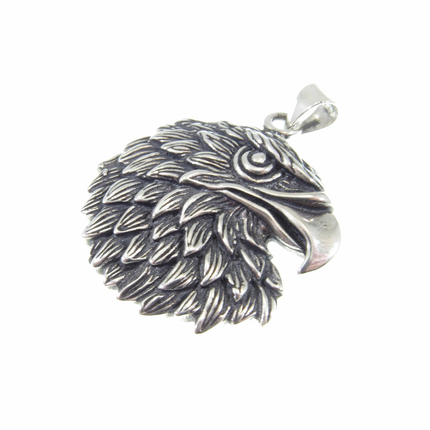 Solid Sterling Silver Eagle Pendant – 3D Bald Eagle Head Amulet, Patriotic Jewelry for Men, American Symbol of Freedom, Gift for Him
