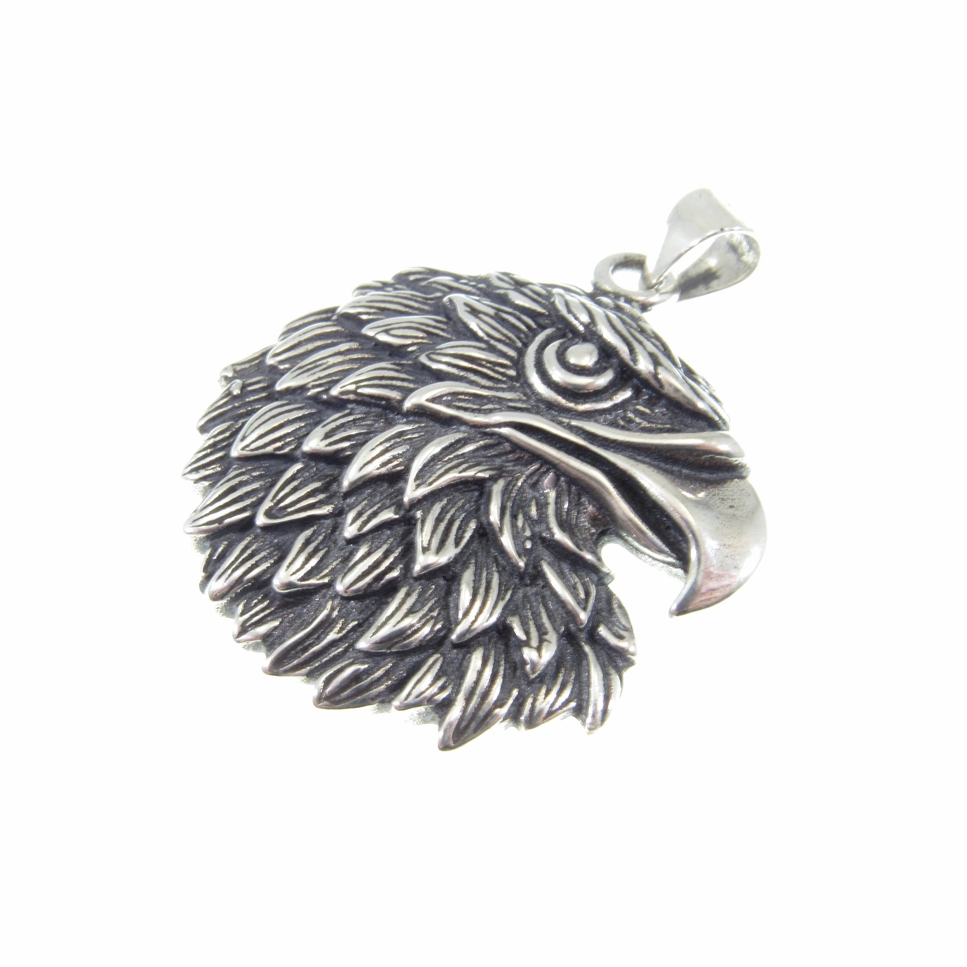 Solid Sterling Silver Eagle Pendant – 3D Bald Eagle Head Amulet, Patriotic Jewelry for Men, American Symbol of Freedom, Gift for Him