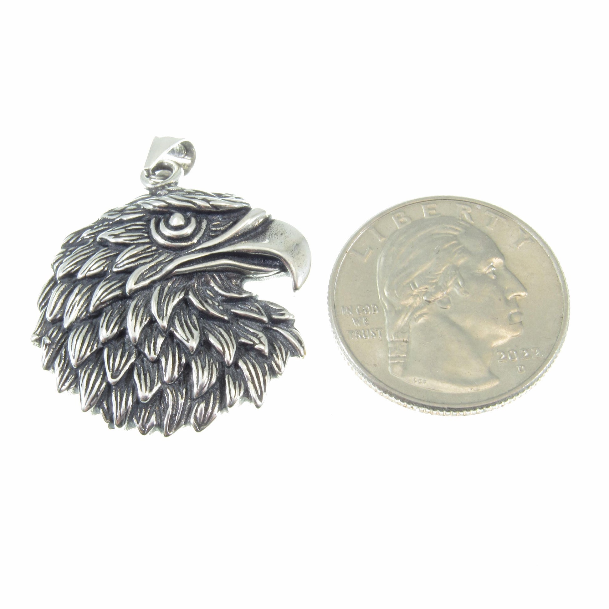 Solid Sterling Silver Eagle Pendant – 3D Bald Eagle Head Amulet, Patriotic Jewelry for Men, American Symbol of Freedom, Gift for Him