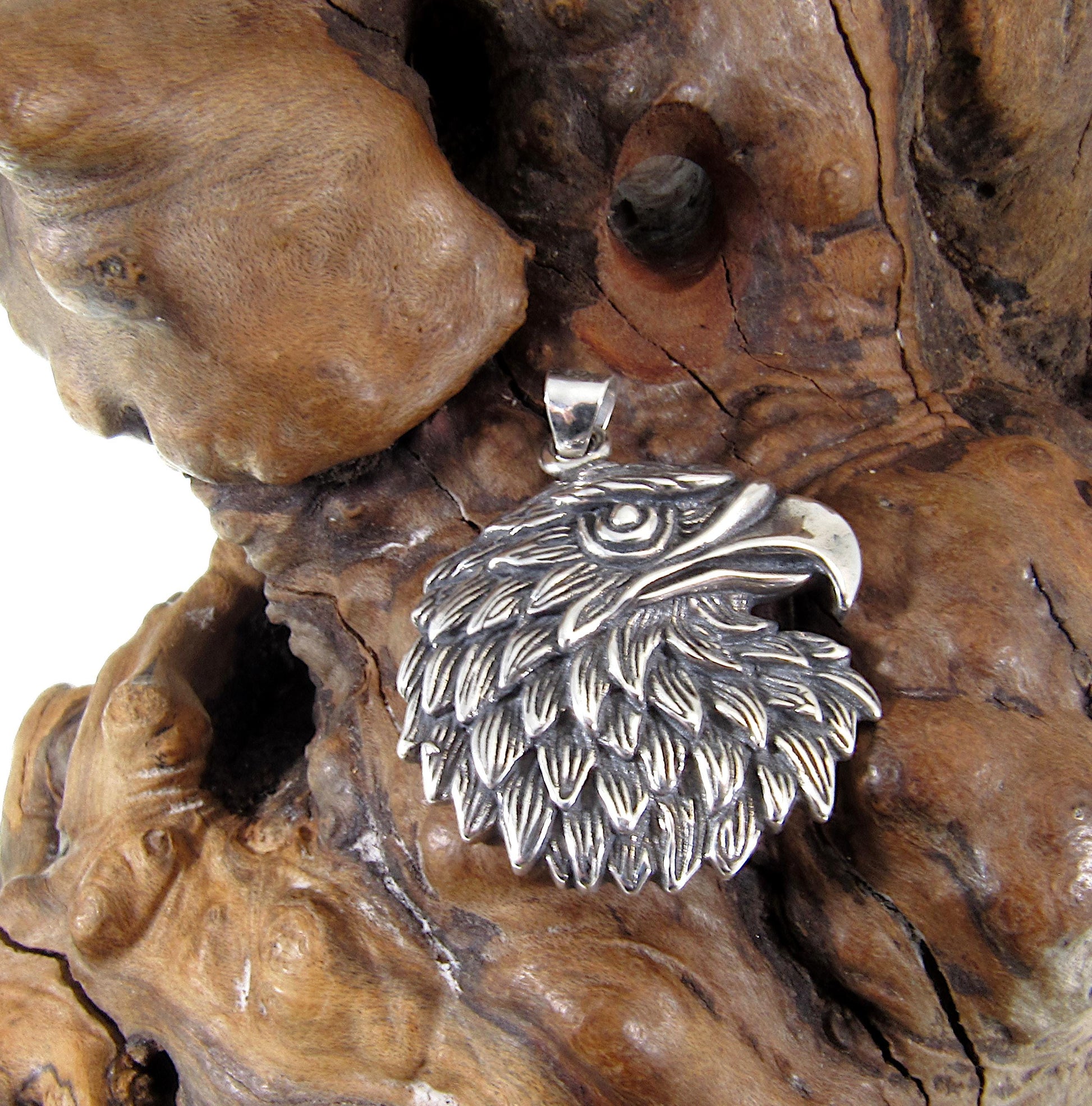 Solid Sterling Silver Eagle Pendant – 3D Bald Eagle Head Amulet, Patriotic Jewelry for Men, American Symbol of Freedom, Gift for Him