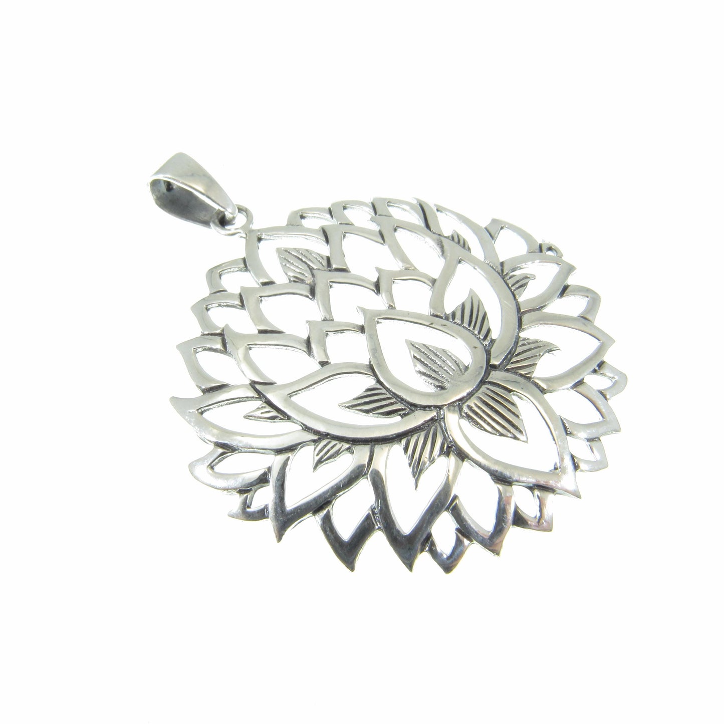 Solid 925 Sterling Silver Lotus Pendant – Large Sacred Flower Amulet, Yoga Spiritual Jewelry, Symbol of Enlightenment, Boho Gift for Her