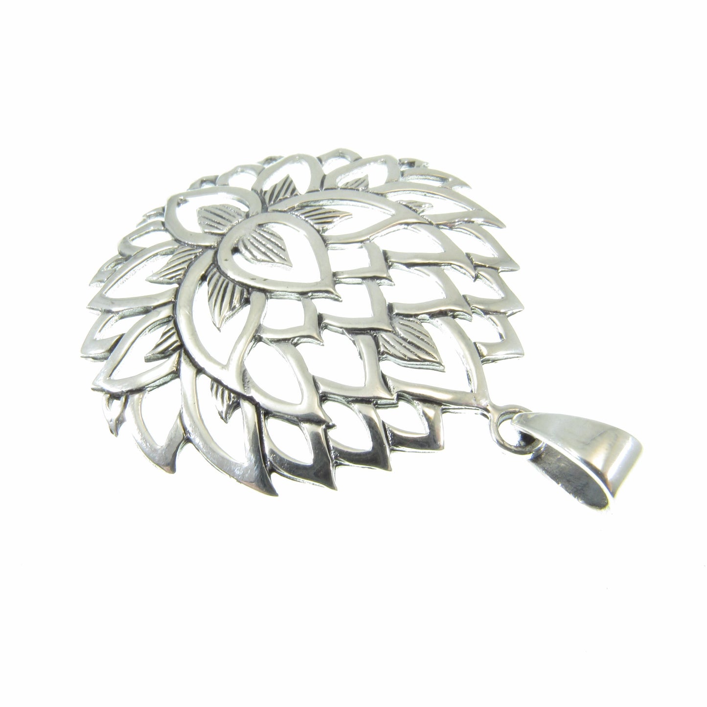 Solid 925 Sterling Silver Lotus Pendant – Large Sacred Flower Amulet, Yoga Spiritual Jewelry, Symbol of Enlightenment, Boho Gift for Her