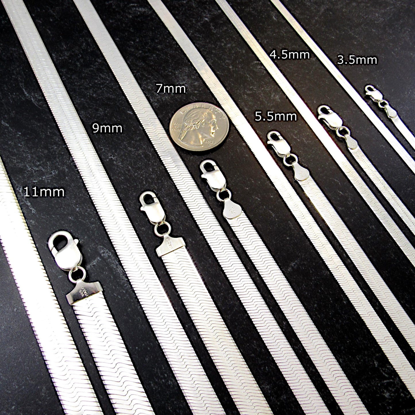 Solid 925 Sterling Silver Herringbone Chain, Unisex Italian Necklace / Bracelet, 3.5mm - 11mm, 7 - 30 Inches, Women's Layering Jewelry Gift