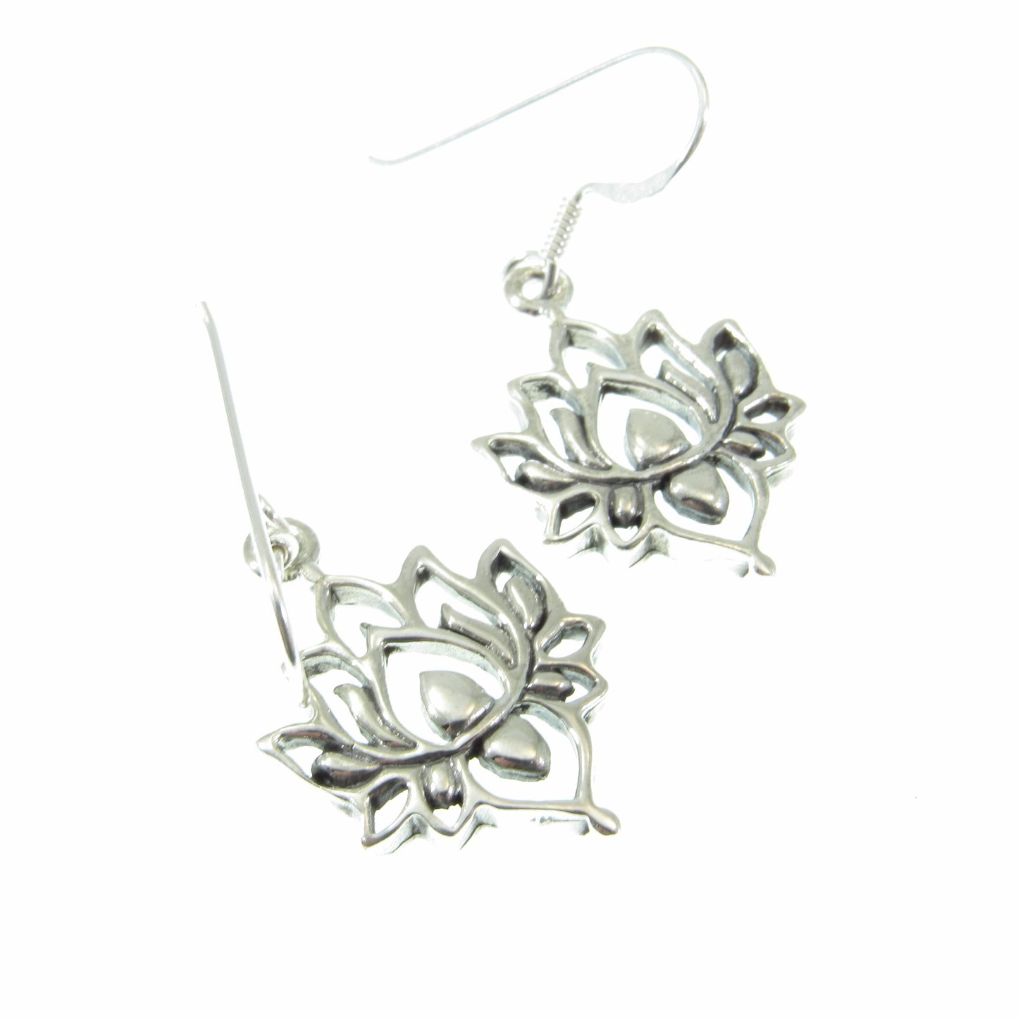 Solid 925 Sterling Silver Lotus Flower Earrings – Boho Drop Dangle Earrings for Women, Yoga Jewelry, Spiritual Silver Earrings, Gift for Her