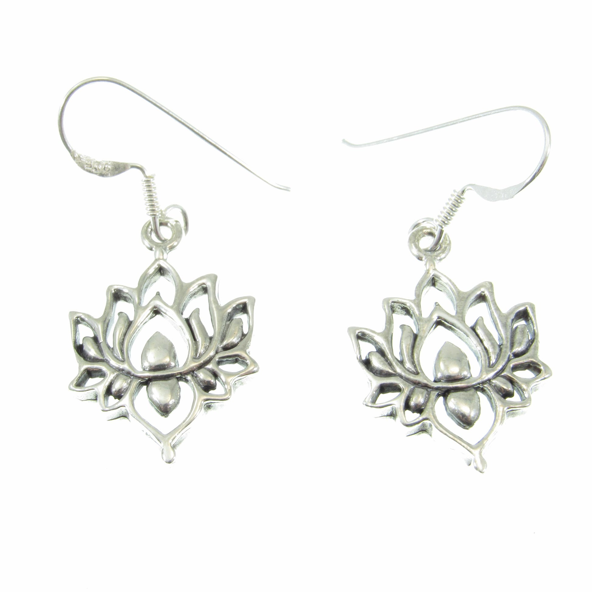 Solid 925 Sterling Silver Lotus Flower Earrings – Boho Drop Dangle Earrings for Women, Yoga Jewelry, Spiritual Silver Earrings, Gift for Her