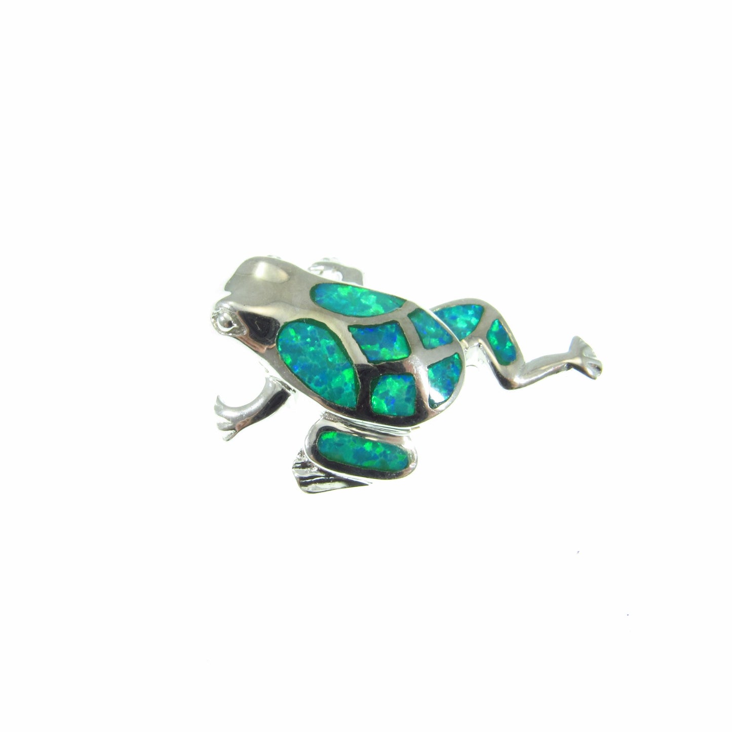 Solid 925 Sterling Silver Frog Pendant – Lab Created Opal Slide Charm - Nature Jewelry - Animal Necklace Charm - Elegant Gift for Her