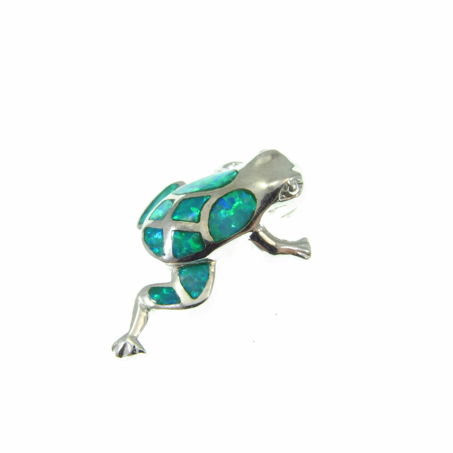 Solid 925 Sterling Silver Frog Pendant – Lab Created Opal Slide Charm - Nature Jewelry - Animal Necklace Charm - Elegant Gift for Her
