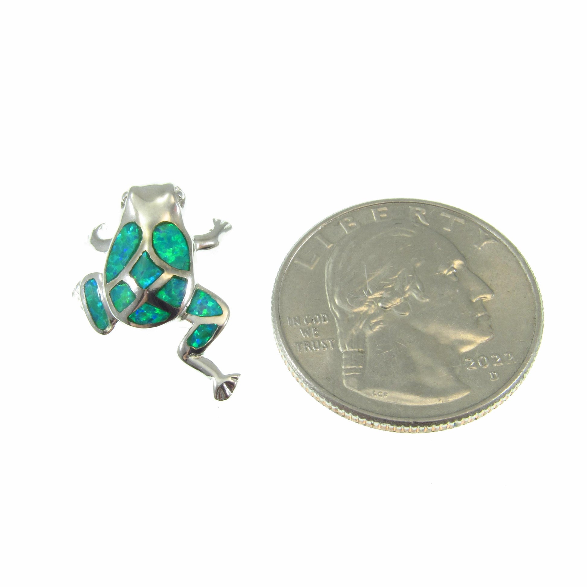 Solid 925 Sterling Silver Frog Pendant – Lab Created Opal Slide Charm - Nature Jewelry - Animal Necklace Charm - Elegant Gift for Her