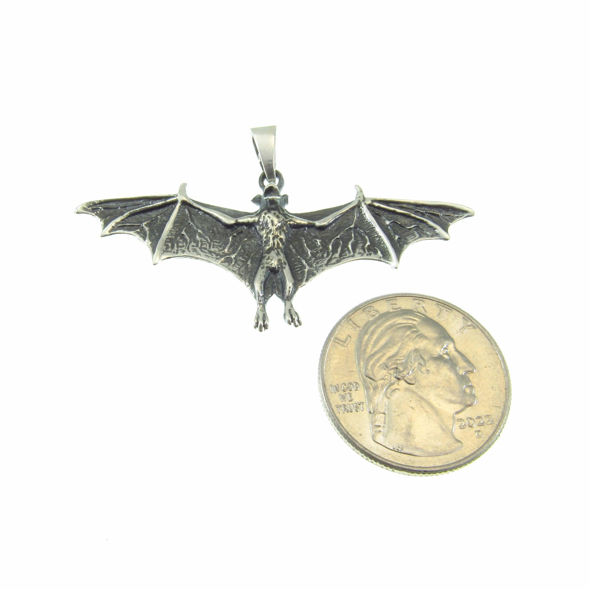 Solid 925 Sterling Silver Bat Pendant – Gothic Vampire Necklace Pendant, Halloween Jewelry, Occult Gift for Men & Women, Wiccan Jewelry