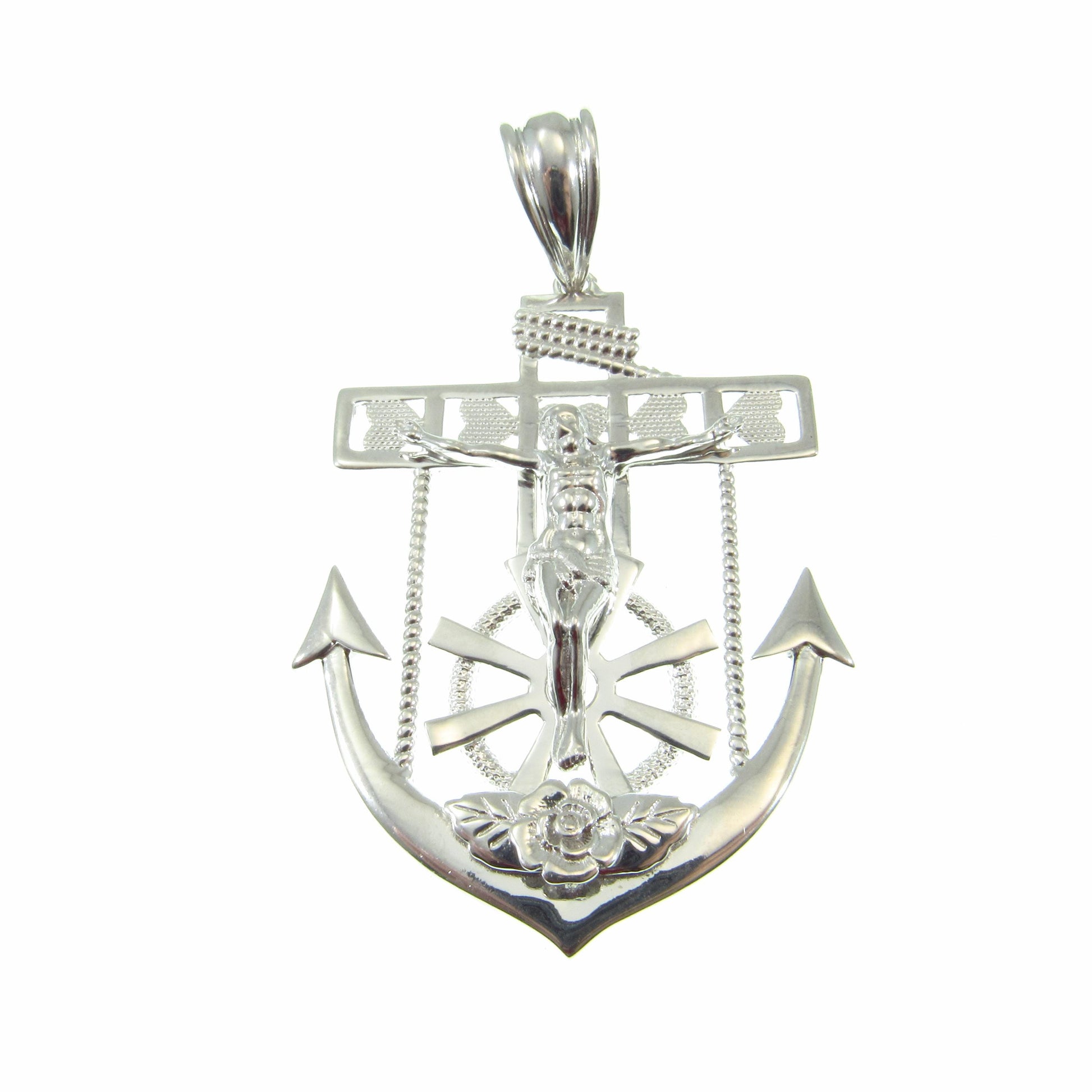Solid 925 Sterling Silver Hip Hop Crucifix Anchor Pendant – Large Jesus Nautical Necklace Pendant, Christian Maritime Jewelry for Men