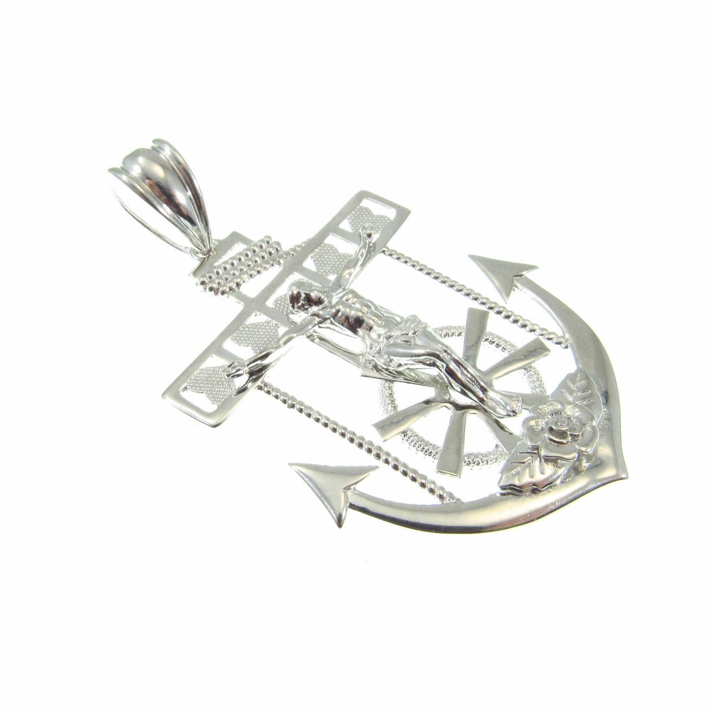 Solid 925 Sterling Silver Hip Hop Crucifix Anchor Pendant – Large Jesus Nautical Necklace Pendant, Christian Maritime Jewelry for Men