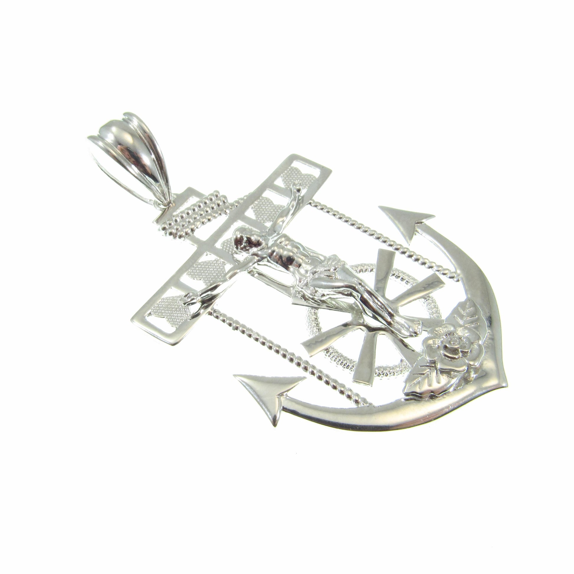 Solid 925 Sterling Silver Hip Hop Crucifix Anchor Pendant – Large Jesus Nautical Necklace Pendant, Christian Maritime Jewelry for Men