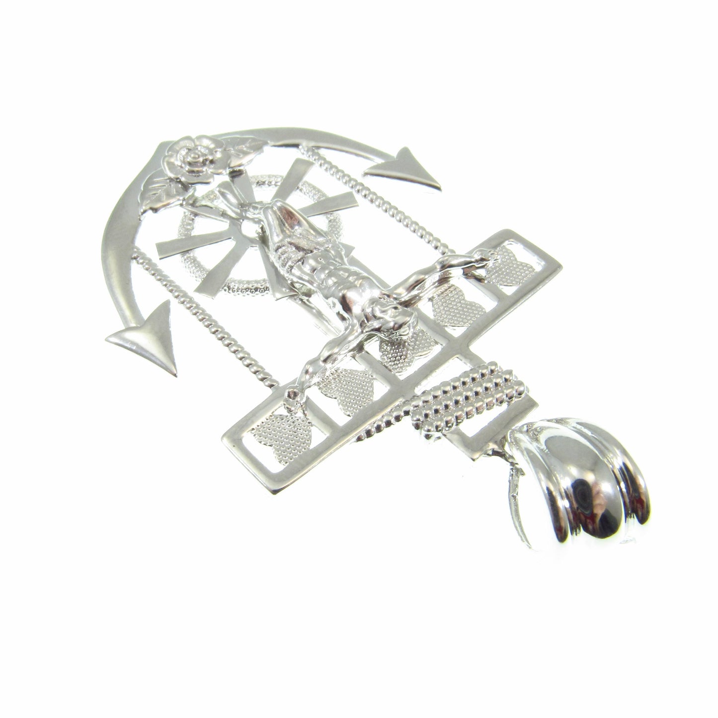 Solid 925 Sterling Silver Hip Hop Crucifix Anchor Pendant – Large Jesus Nautical Necklace Pendant, Christian Maritime Jewelry for Men