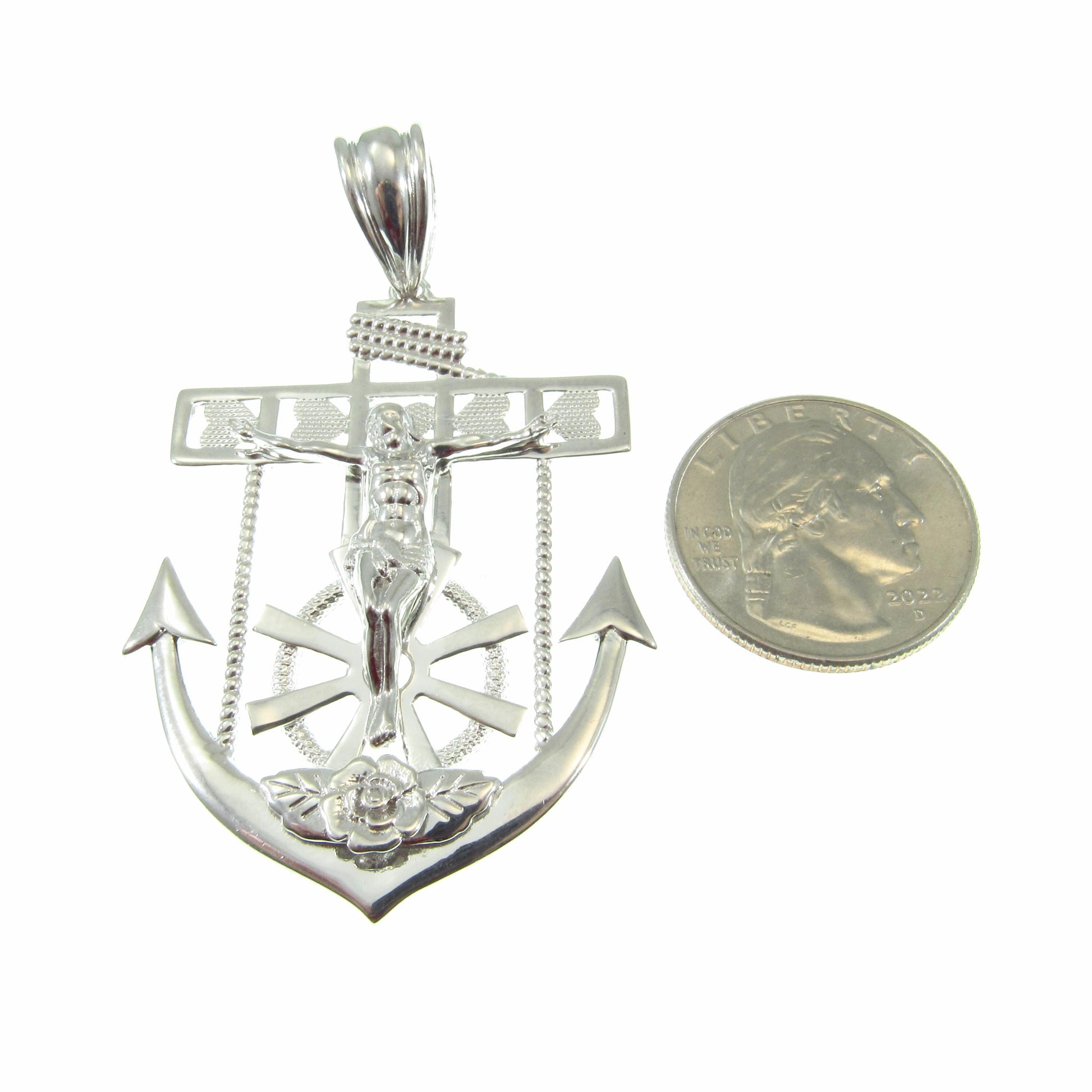 Solid 925 Sterling Silver Hip Hop Crucifix Anchor Pendant – Large Jesus Nautical Necklace Pendant, Christian Maritime Jewelry for Men