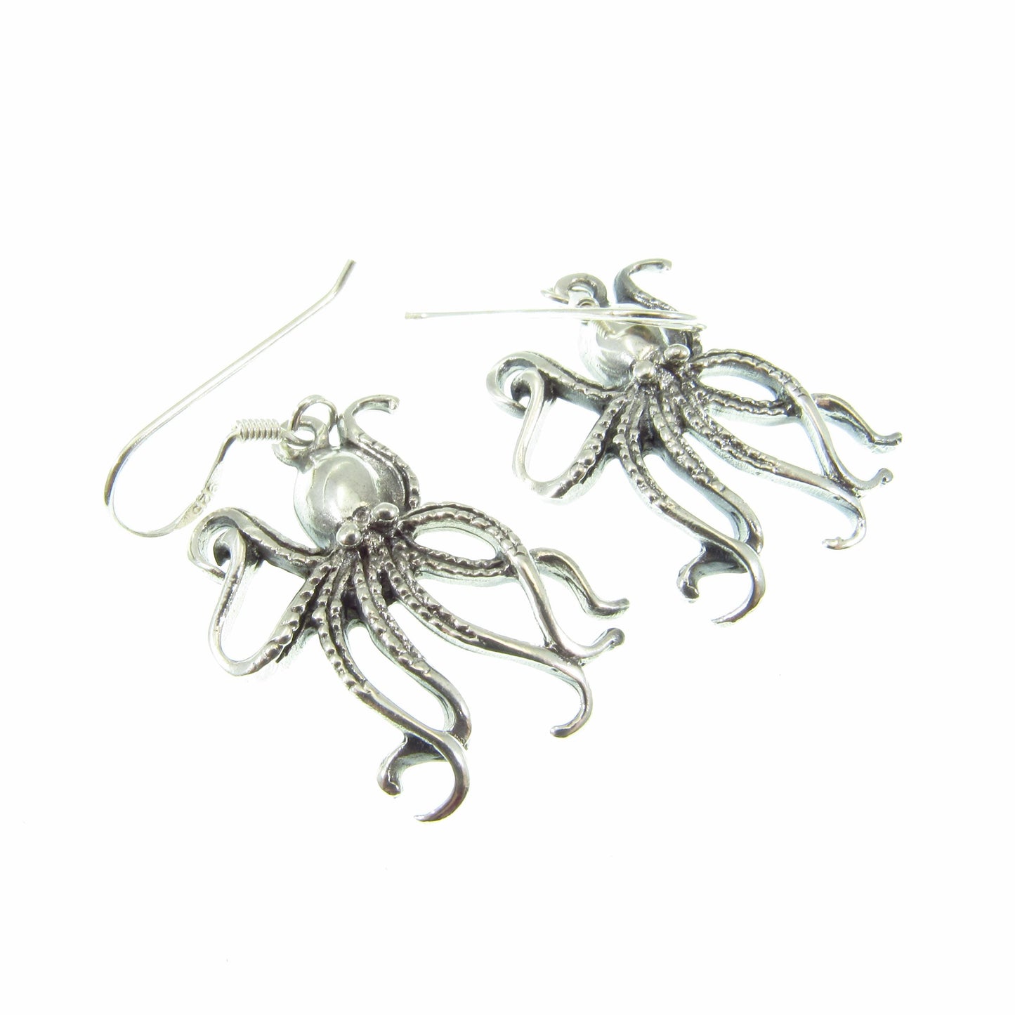 Solid 925 Sterling Silver Octopus Earrings – Nautical Ocean Jewelry, Beach Lover Gift, Boho Sea Life Drop / Hook / Dangle Earrings for Women