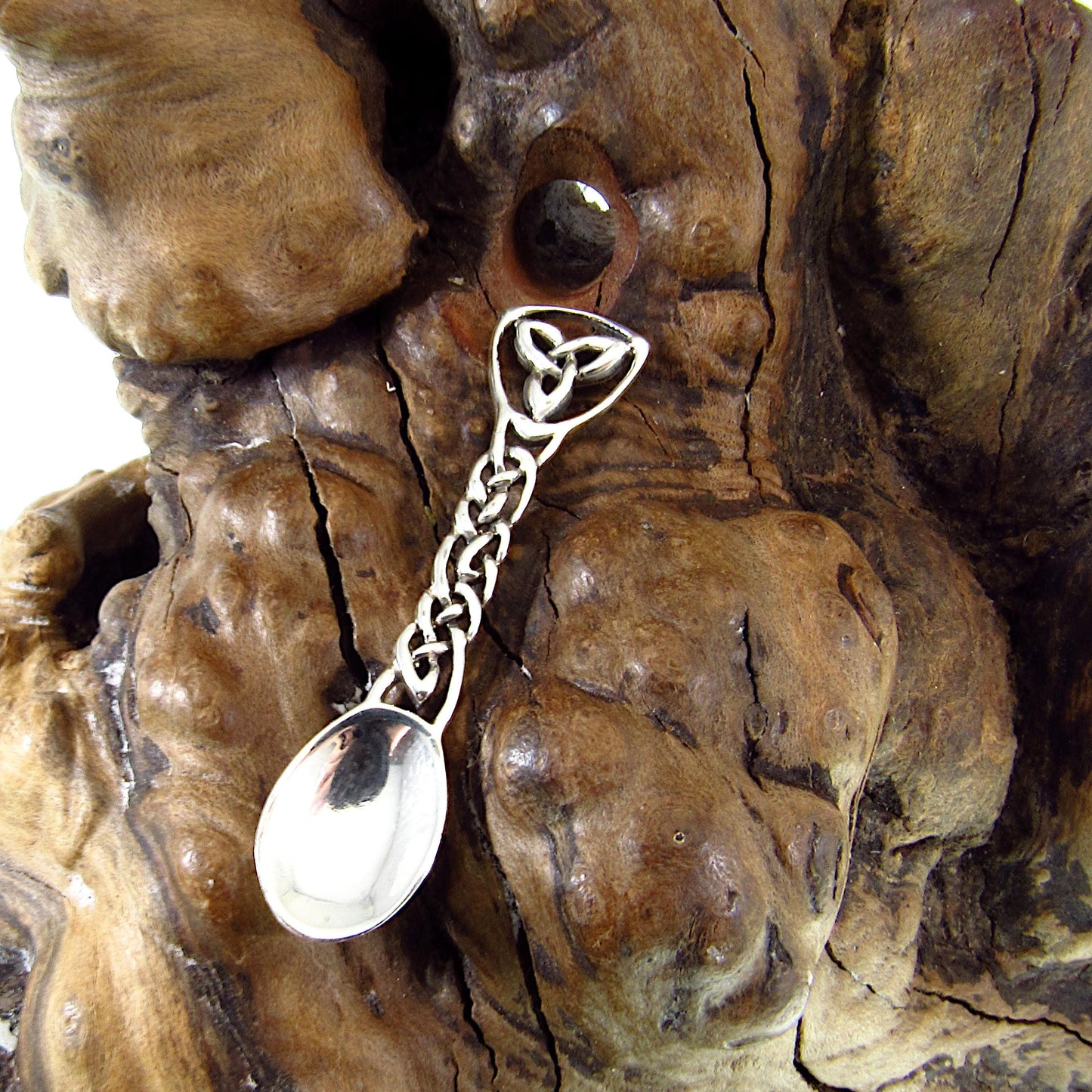 Solid 925 Sterling Silver Salt Spoon - Celtic Trinity Knot Design - Miniature Ritual Altar Spoon for Seasoning - Irish Heritage Gift