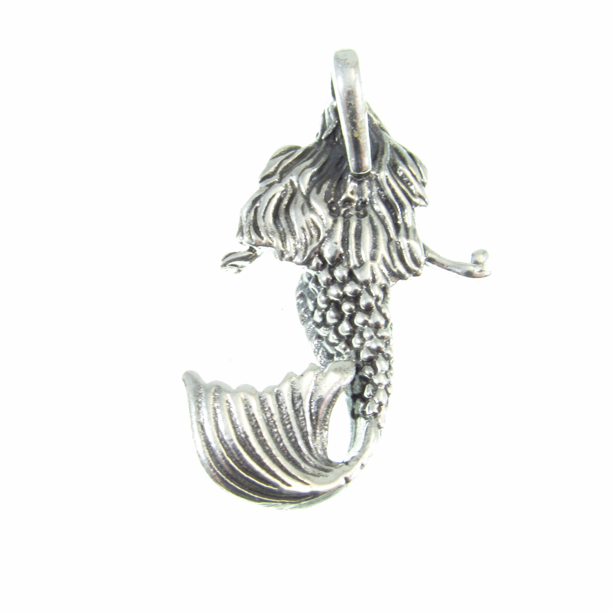 Solid 925 Sterling Silver 3D Mermaid Slide Pendant - Handcrafted Fantasy Necklace Pendant - Mythical Sea Creature Gift for Men & Women
