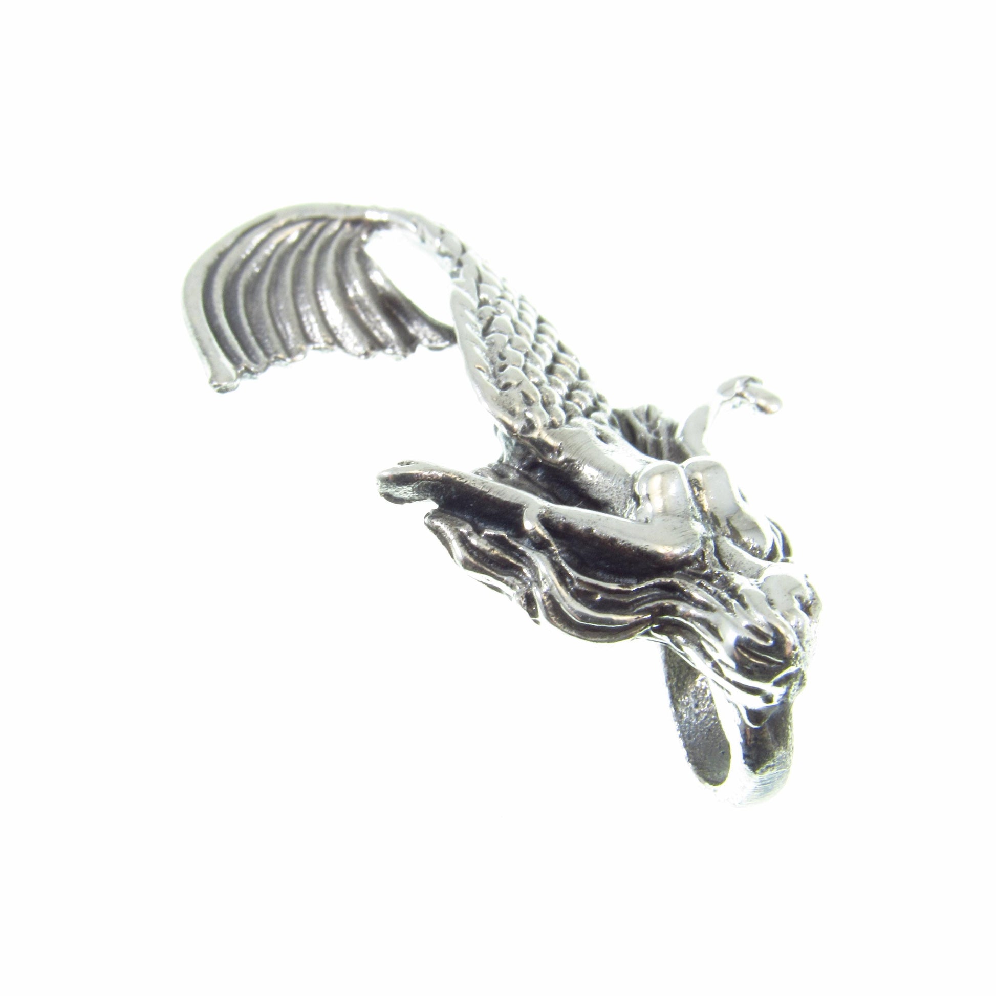 Solid 925 Sterling Silver 3D Mermaid Slide Pendant - Handcrafted Fantasy Necklace Pendant - Mythical Sea Creature Gift for Men & Women