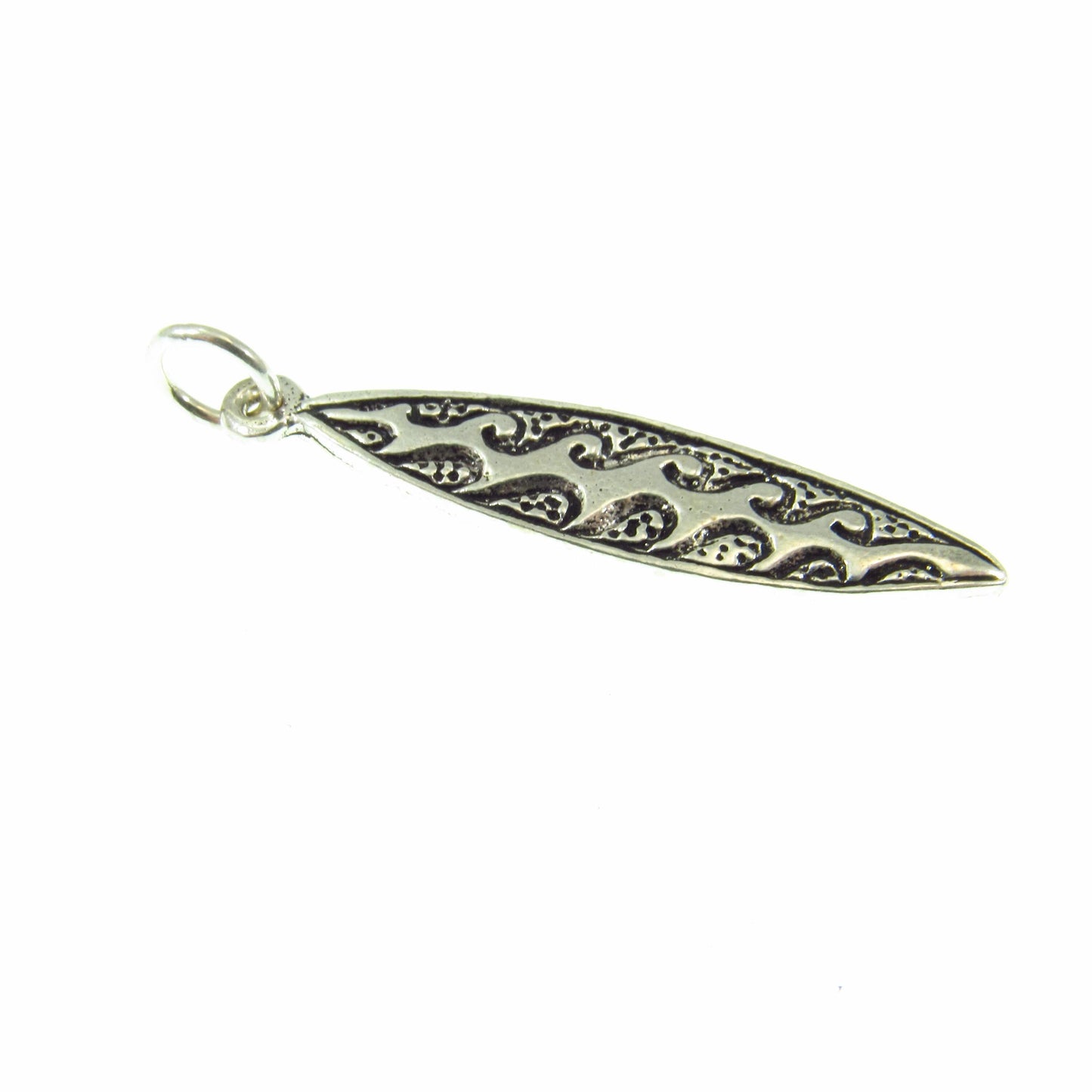 Solid 925 Sterling Silver Surfboard Pendant, Handcrafted Tropical Beach Necklace Charm, Ocean Lover & Beachcomber Gift