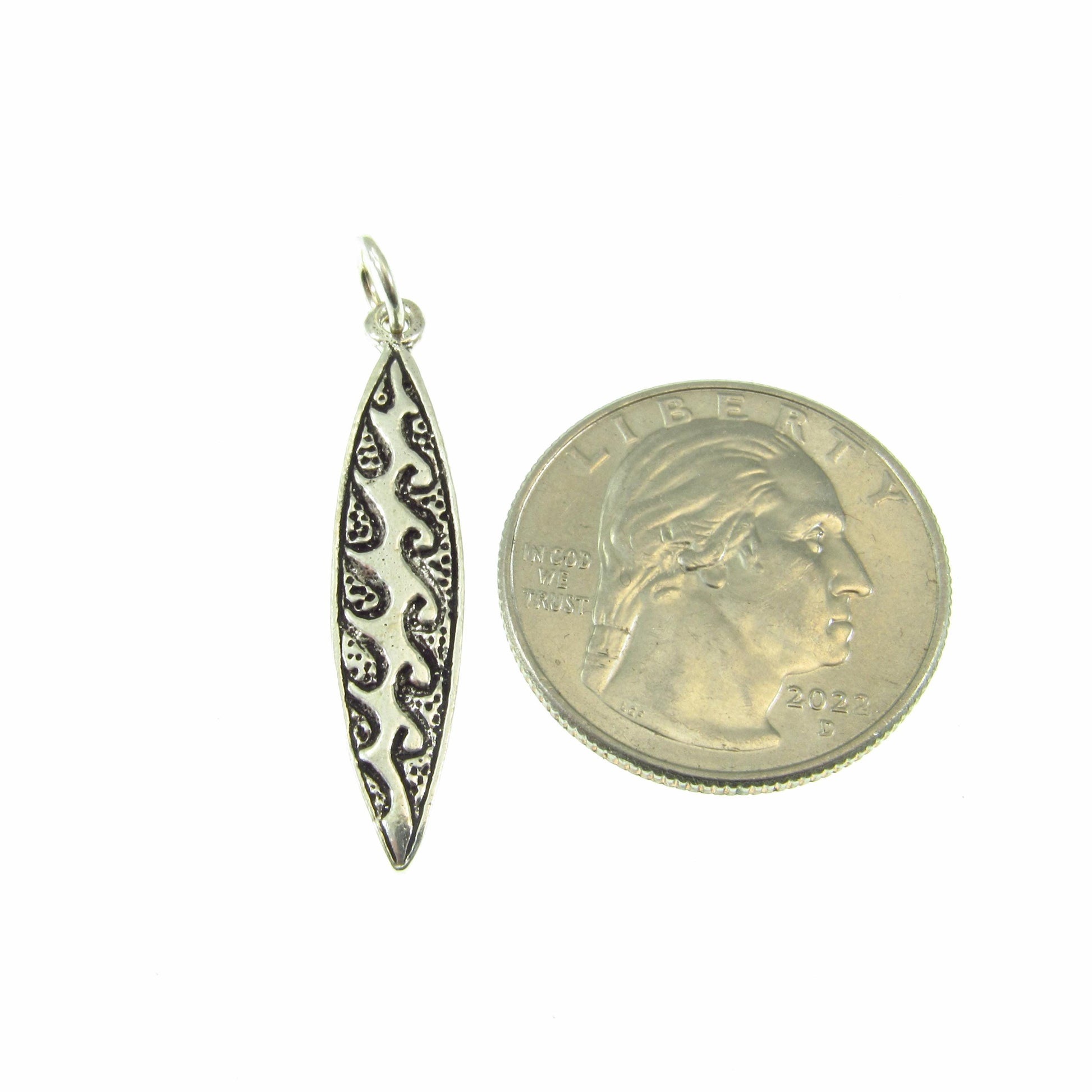 Solid 925 Sterling Silver Surfboard Pendant, Handcrafted Tropical Beach Necklace Charm, Ocean Lover & Beachcomber Gift