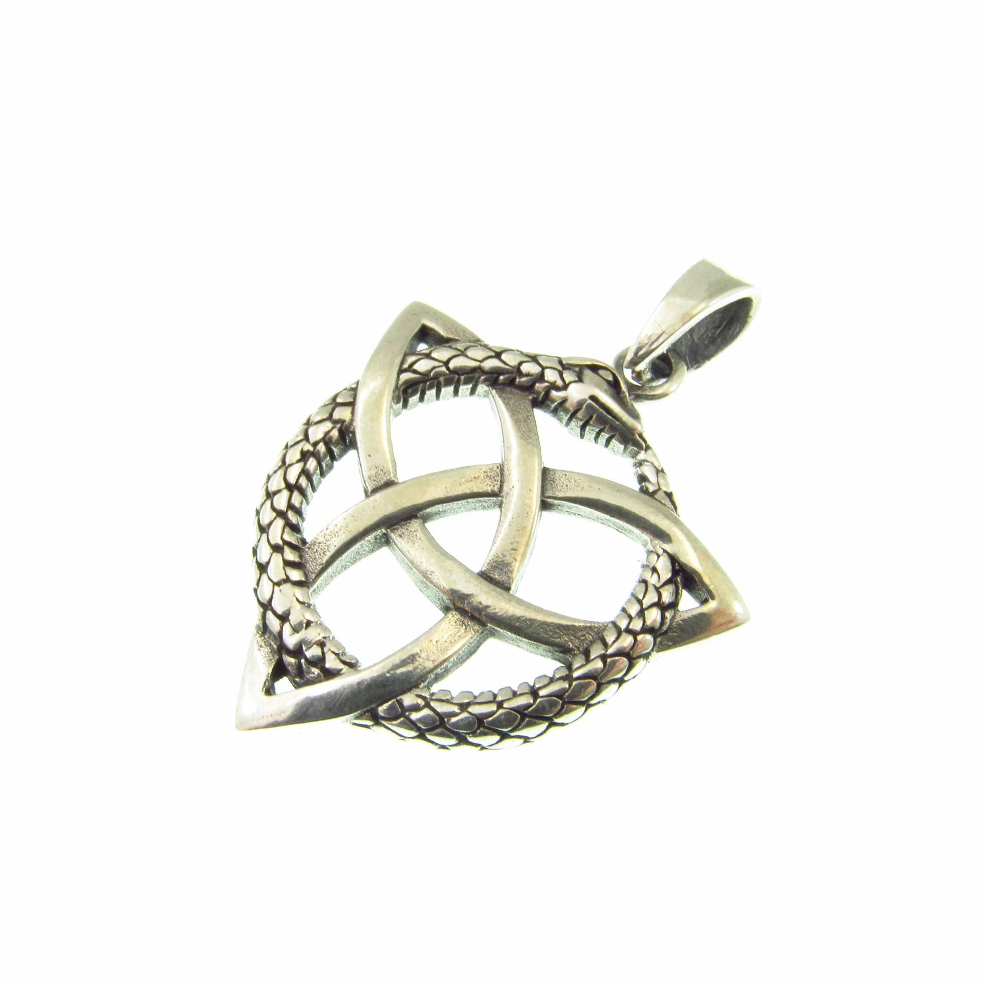 Solid 925 Sterling Silver Ouroboros Celtic Knot Pendant - Norse Viking Necklace Pendant - Snake Infinity Knot Amulet - Pagan Wiccan Jewelry