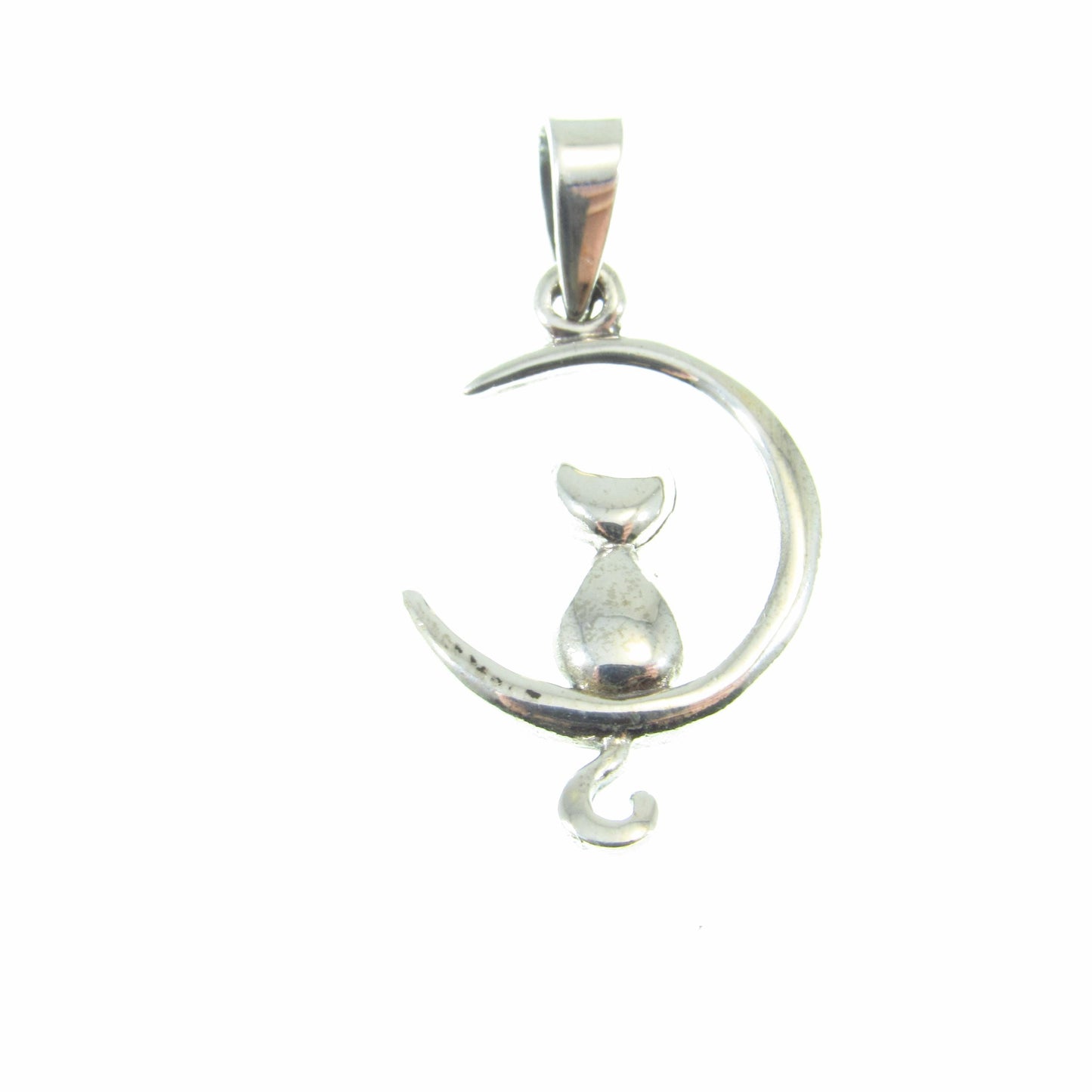 Solid 925 Sterling Silver Cat Moon Pendant – Crescent Moon Cat Necklace Charm, Feline Jewelry, Witchy Cat Lover Gift, Celestial Charm