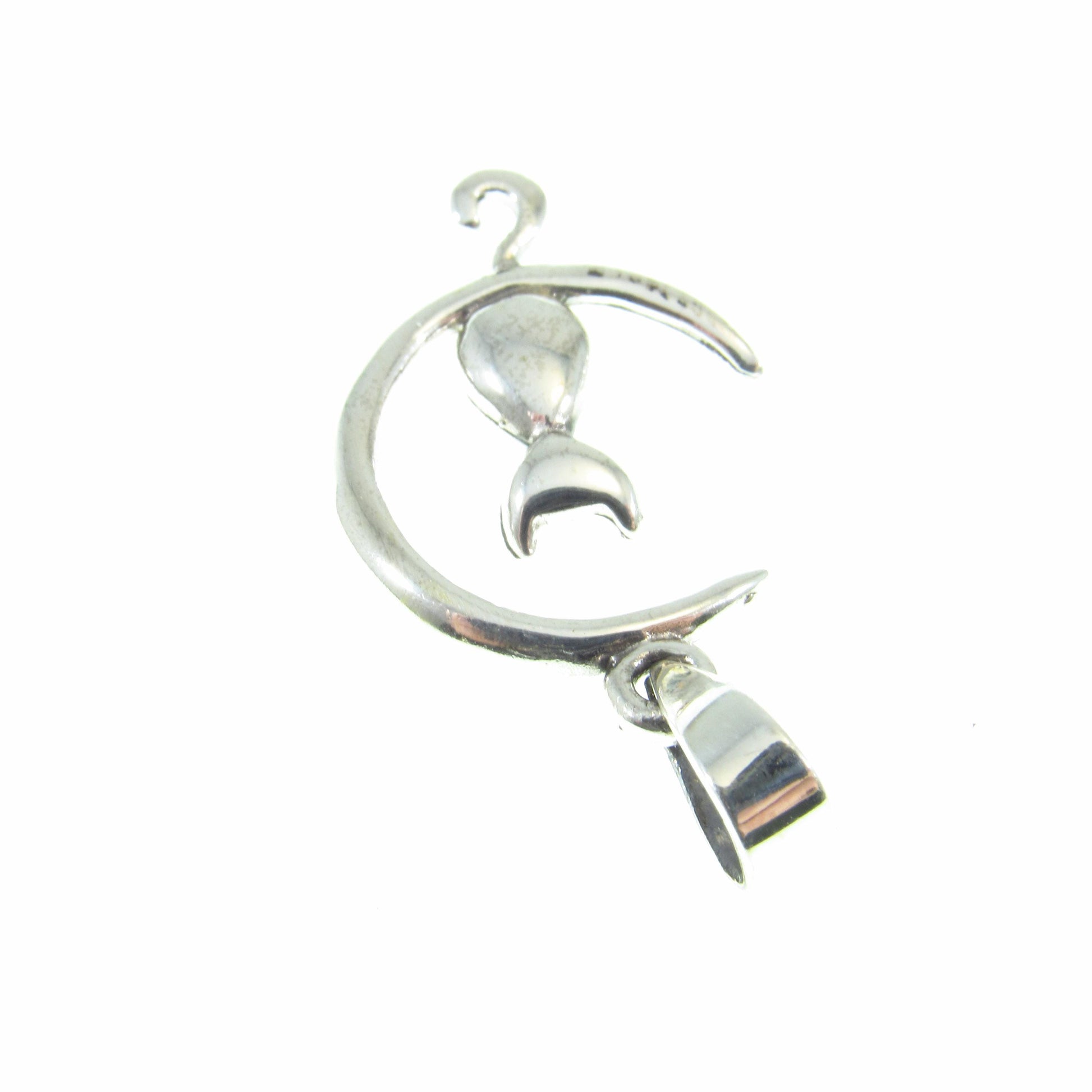 Solid 925 Sterling Silver Cat Moon Pendant – Crescent Moon Cat Necklace Charm, Feline Jewelry, Witchy Cat Lover Gift, Celestial Charm