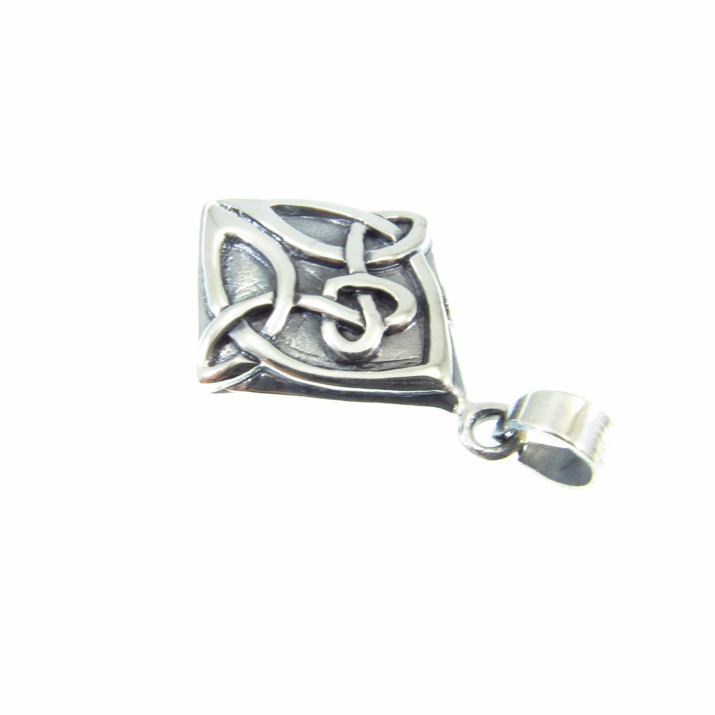 Solid 925 Sterling Silver Celtic Diamond Pendant – Handcrafted Celtic Knot Necklace Charm, Gaelic Jewelry Gift for Him or Her