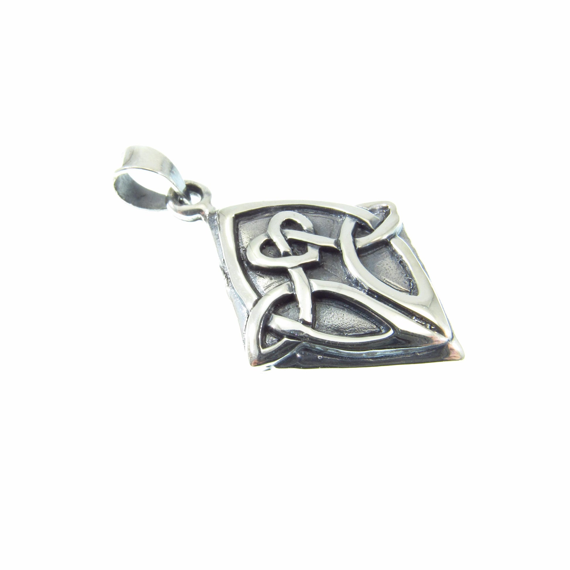 Solid 925 Sterling Silver Celtic Diamond Pendant – Handcrafted Celtic Knot Necklace Charm, Gaelic Jewelry Gift for Him or Her