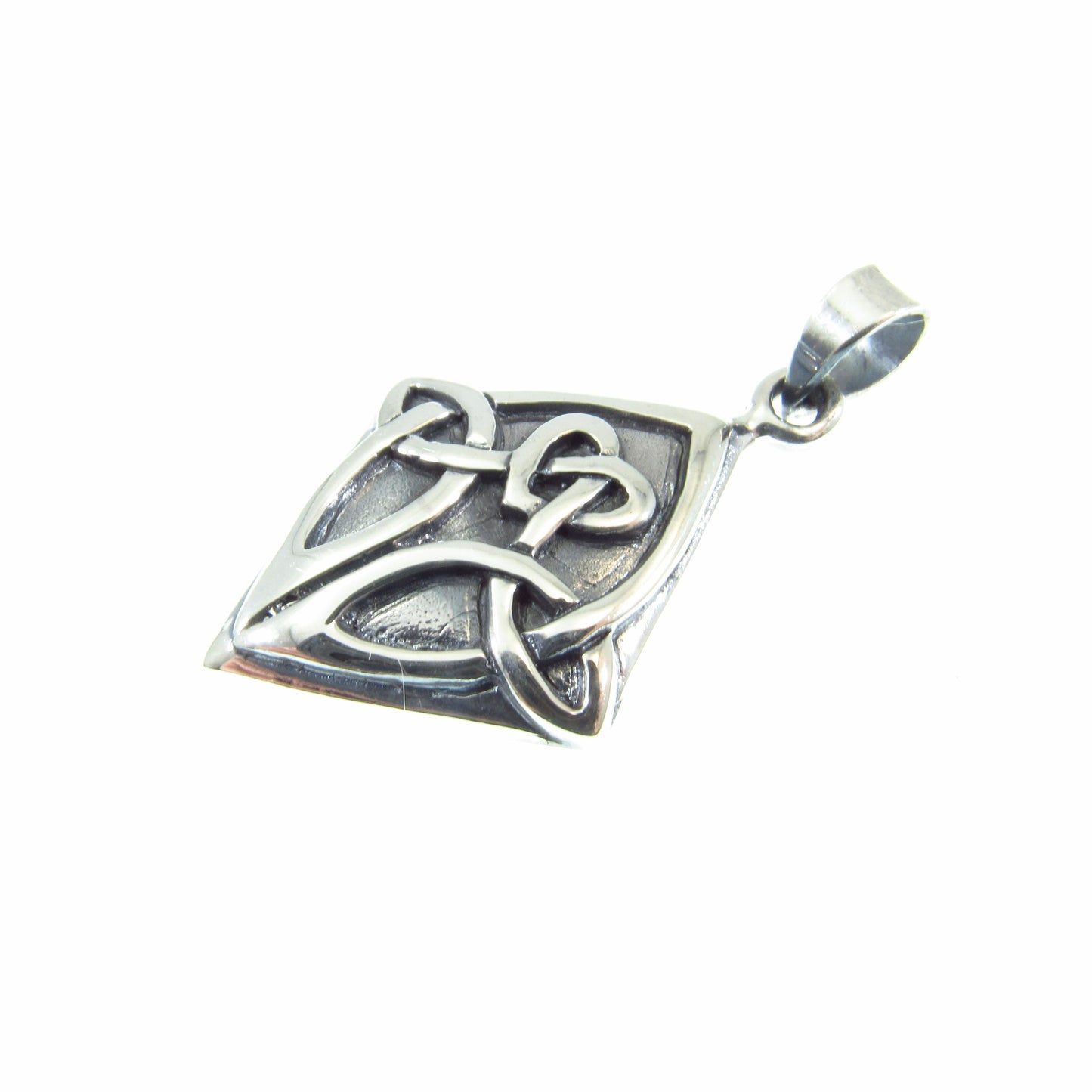 Solid 925 Sterling Silver Celtic Diamond Pendant – Handcrafted Celtic Knot Necklace Charm, Gaelic Jewelry Gift for Him or Her