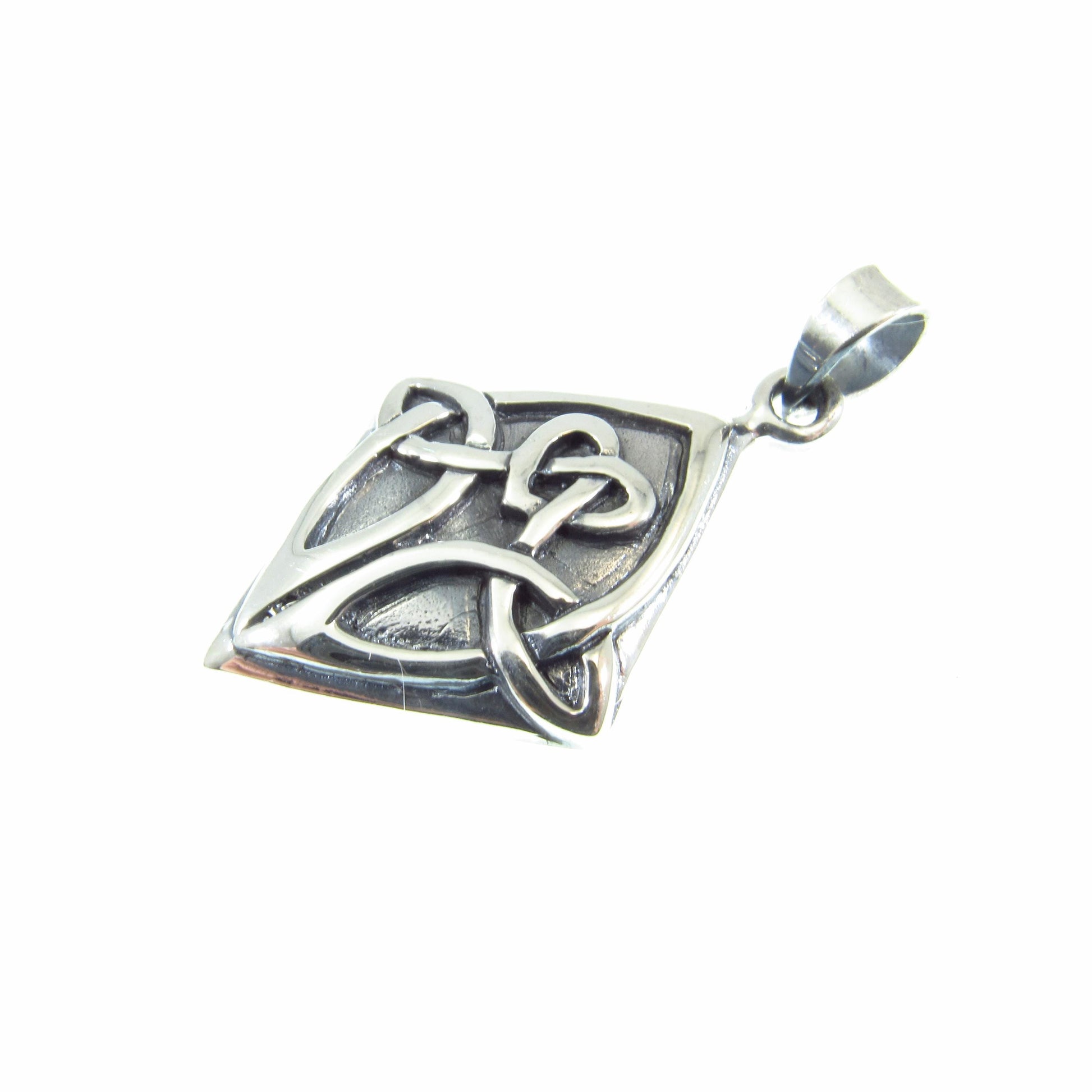 Solid 925 Sterling Silver Celtic Diamond Pendant – Handcrafted Celtic Knot Necklace Charm, Gaelic Jewelry Gift for Him or Her