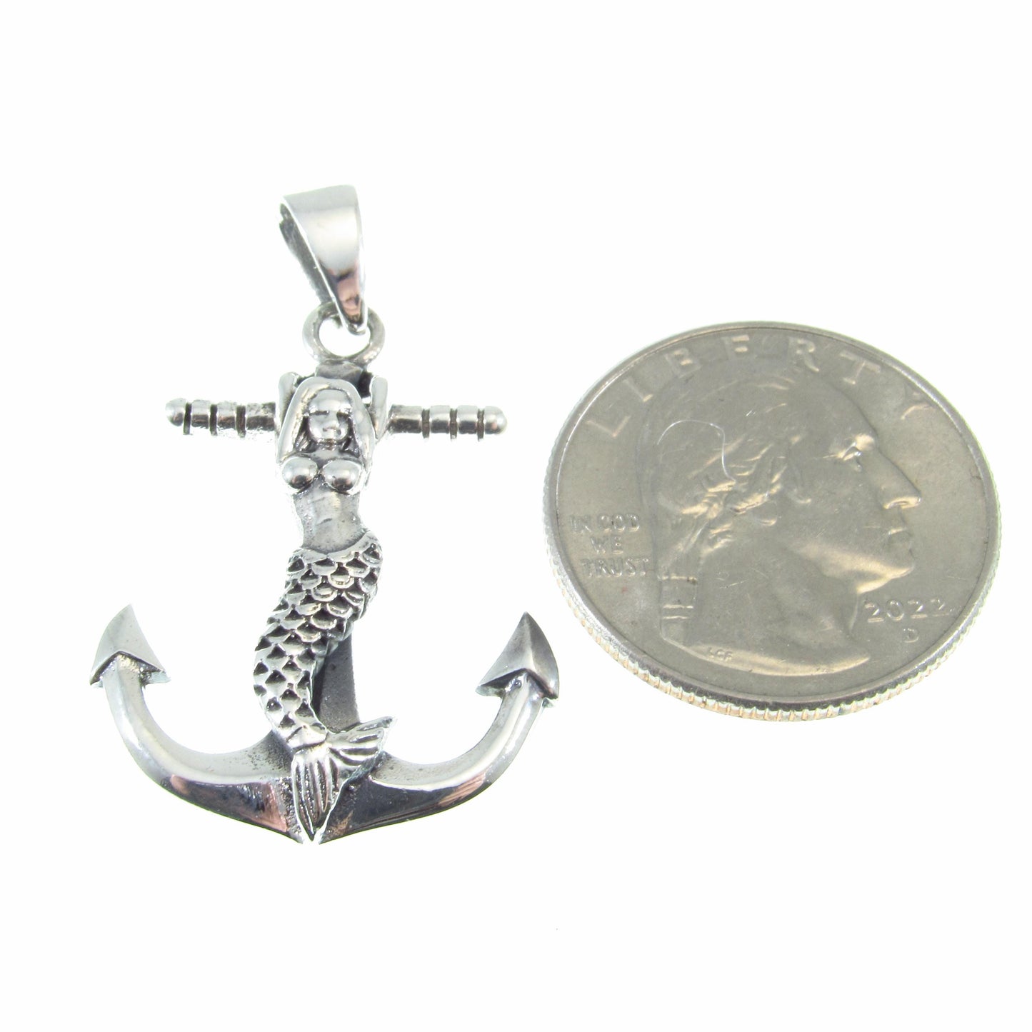 Solid 925 Sterling Silver Mermaid Anchor Pendant – Nautical Sailor Jewelry, Sea Siren Necklace Charm, Maritime Gift for Him or Her