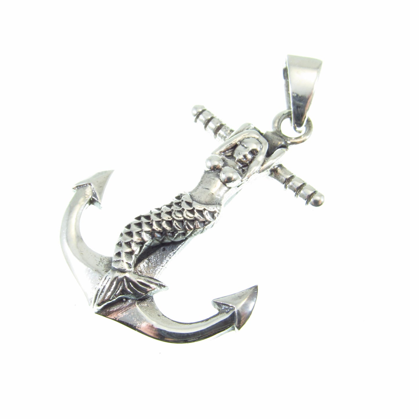 Solid 925 Sterling Silver Mermaid Anchor Pendant – Nautical Sailor Jewelry, Sea Siren Necklace Charm, Maritime Gift for Him or Her