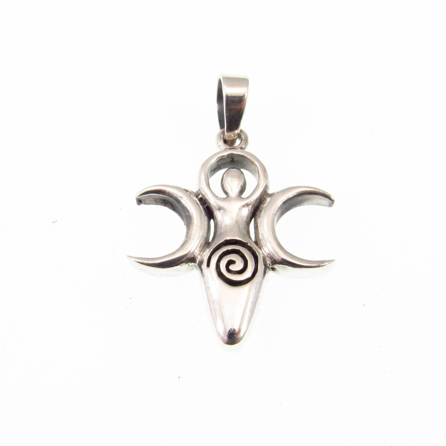 Solid 925 Sterling Silver Triple Moon Spiral Goddess Pendant – Pagan & Wiccan Jewelry, Divine Feminine Charm, Spiritual Gift for Women