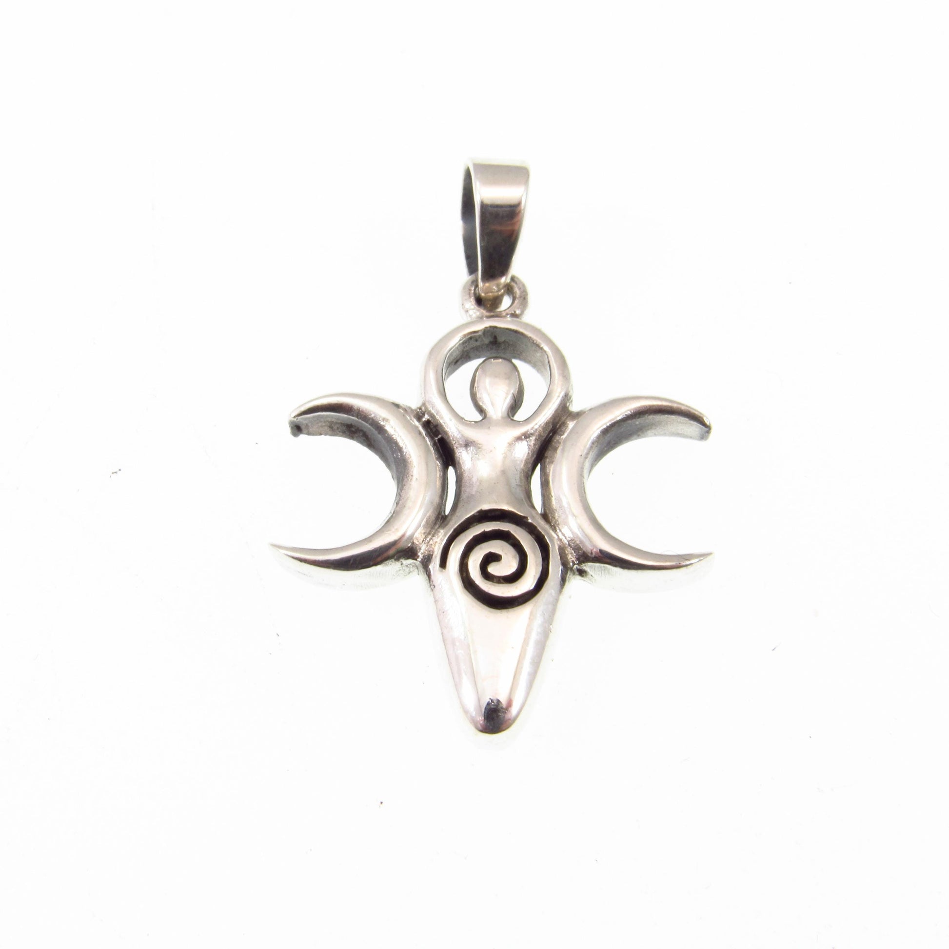Solid 925 Sterling Silver Triple Moon Spiral Goddess Pendant – Pagan & Wiccan Jewelry, Divine Feminine Charm, Spiritual Gift for Women