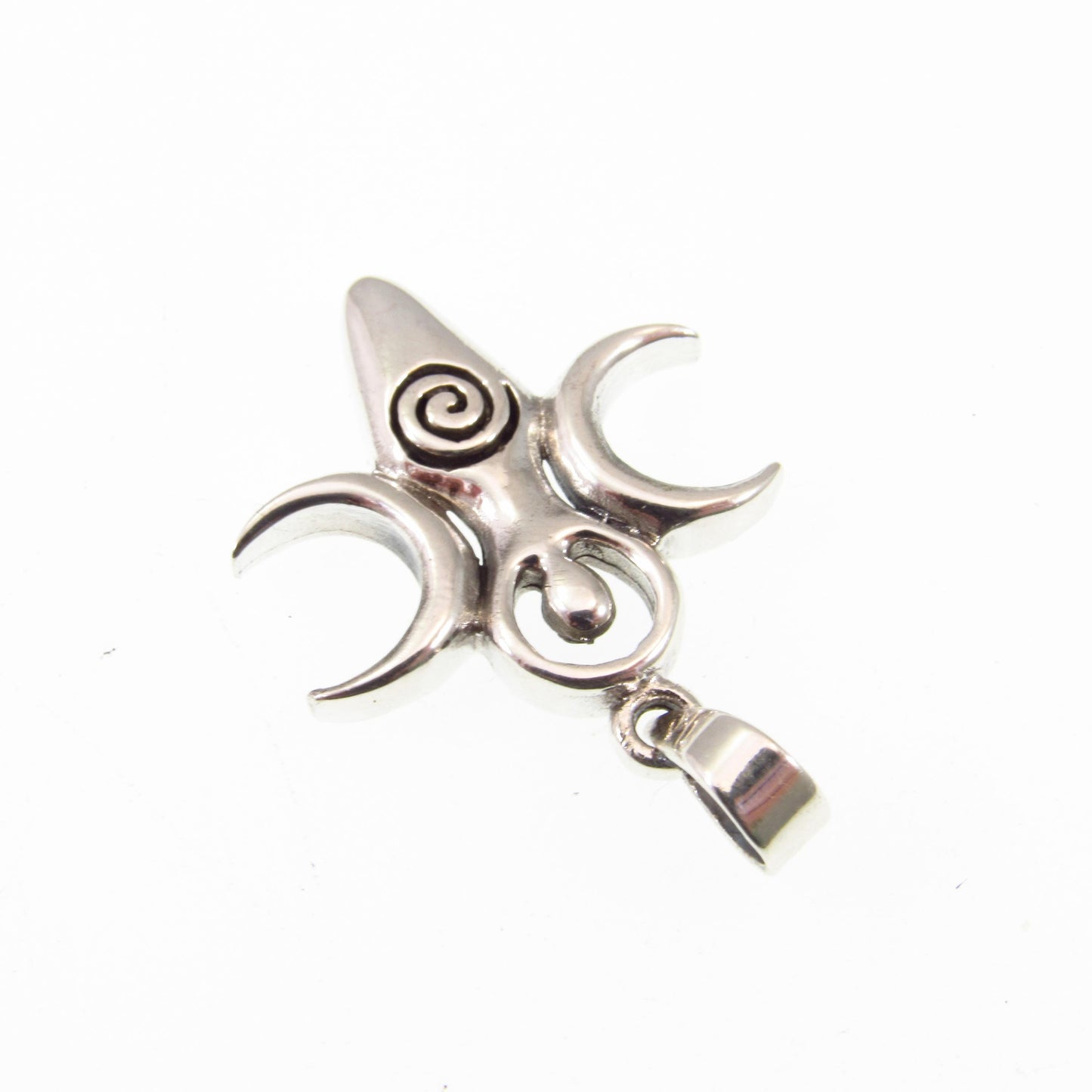 Solid 925 Sterling Silver Triple Moon Spiral Goddess Pendant – Pagan & Wiccan Jewelry, Divine Feminine Charm, Spiritual Gift for Women
