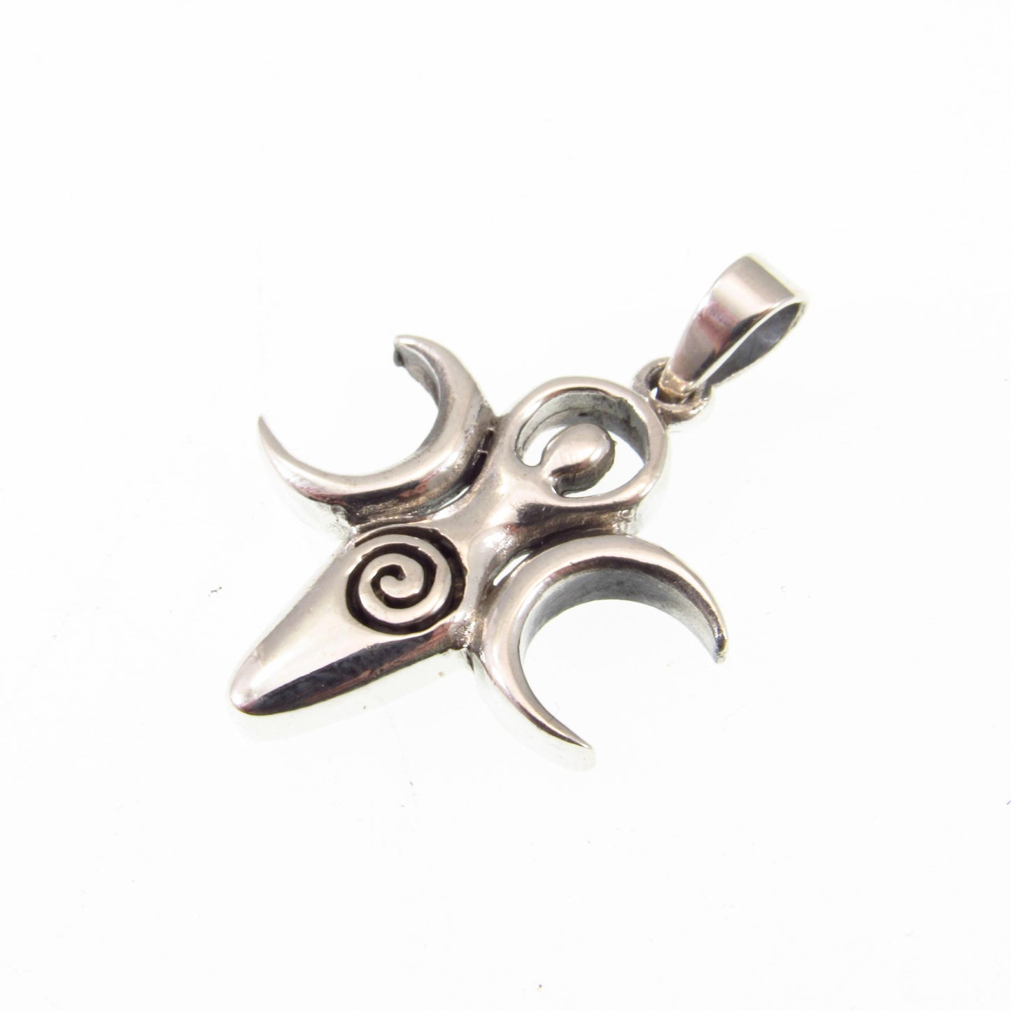 Solid 925 Sterling Silver Triple Moon Spiral Goddess Pendant – Pagan & Wiccan Jewelry, Divine Feminine Charm, Spiritual Gift for Women