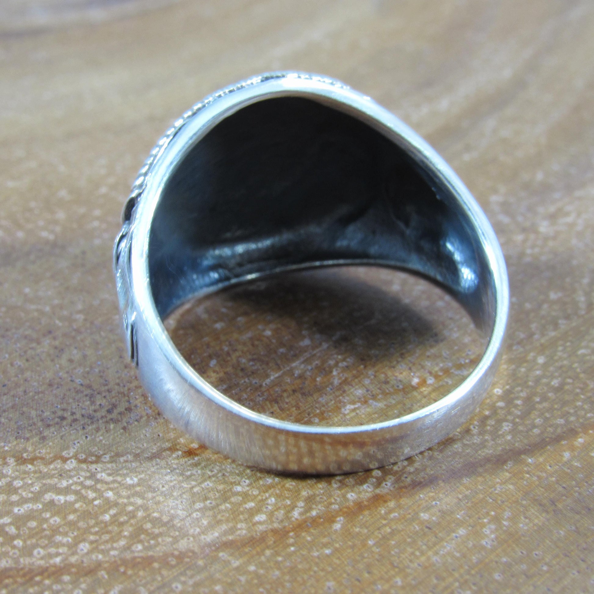 Solid 925 Sterling Silver Men's Pentagram and Baphomet Ring, Handcrafted Signet Pendant on Nylon Cord, Unique Alternative & Edgy Jewelry