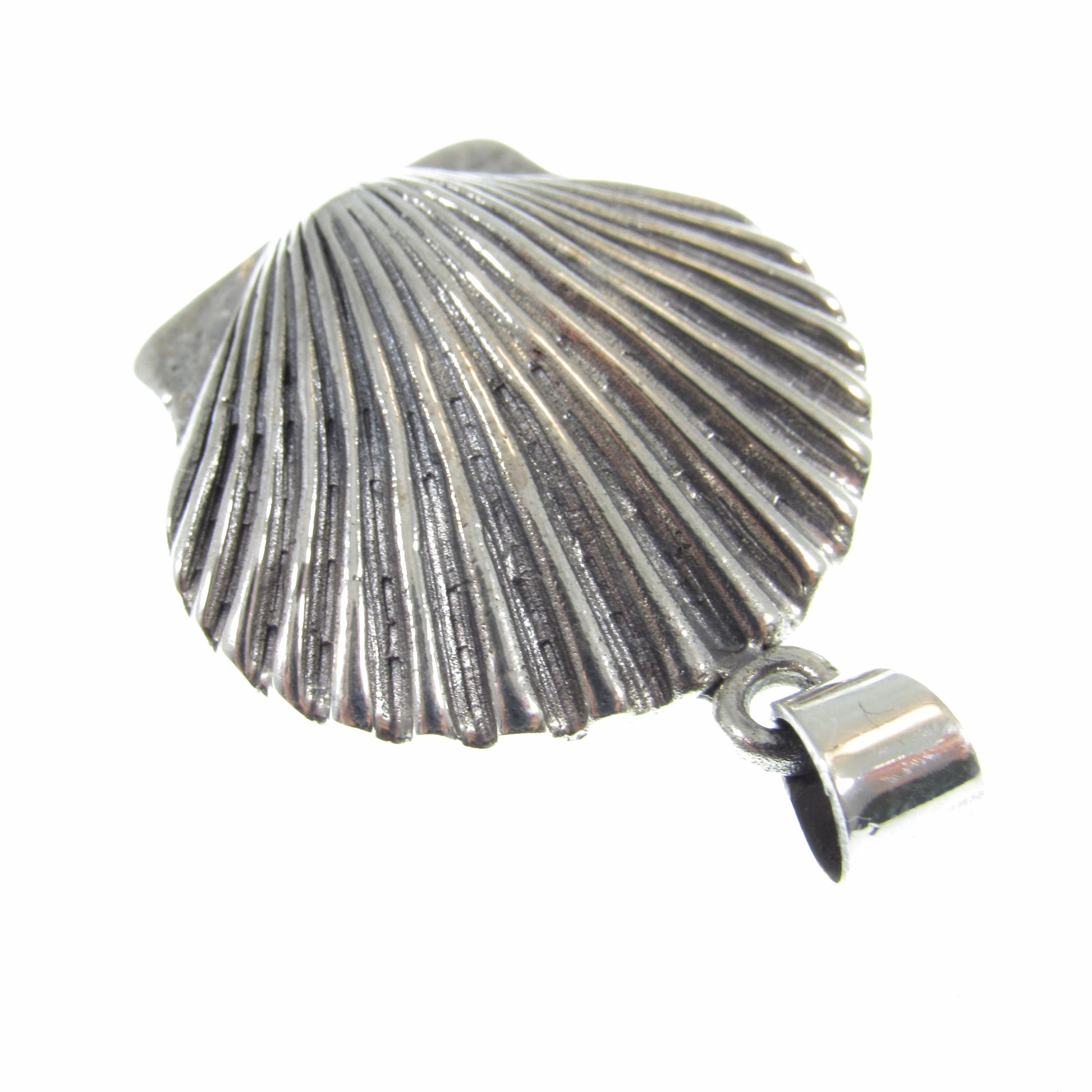 Solid 925 Sterling Silver Seashell Pendant - Clam Shell Scallop Charm - Handcrafted Nautical, Beach, Ocean, Coastal Sea Life Jewelry