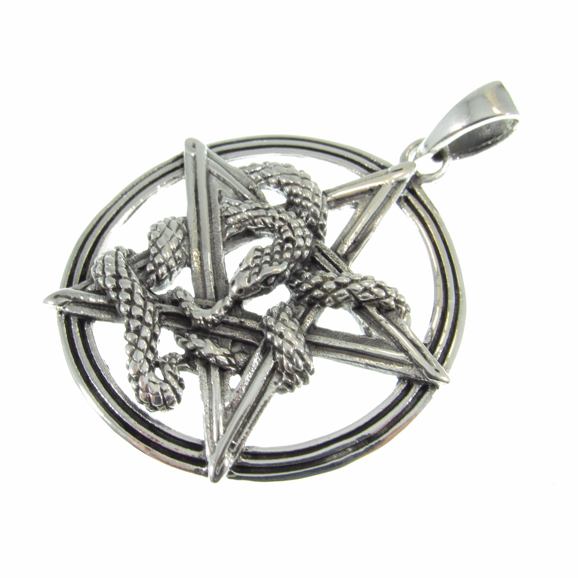 Solid 925 Sterling Silver Intertwined Snake Pentacle Pendant - Interwoven Ouroboros Pentagram -Pagan Amulet - Magic Wiccan Talisman