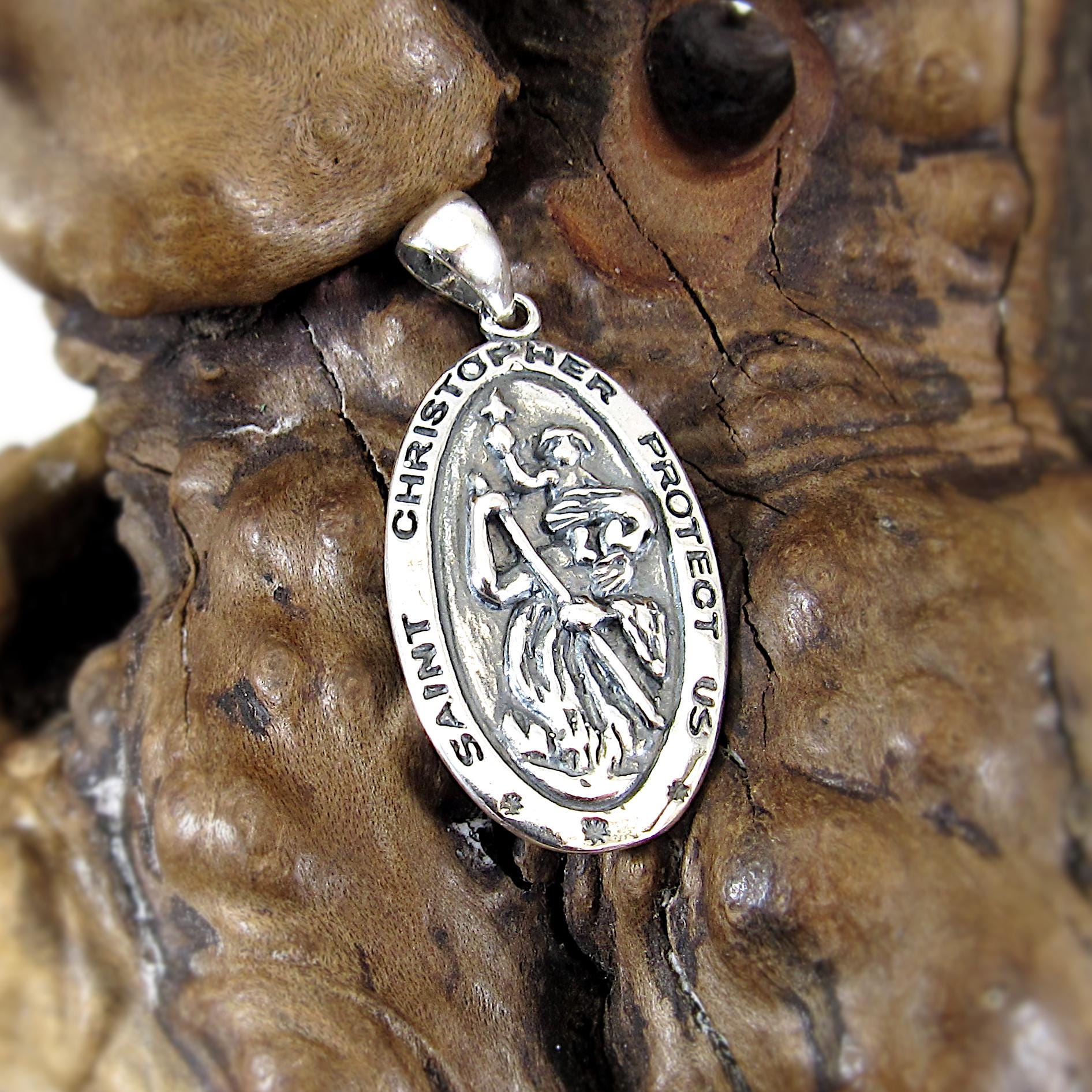 Solid 925 Sterling Silver St. Saint Christopher Pendant, Travel Protection Charm, Handcrafted Religious Medal, Patron Saint Jewelry